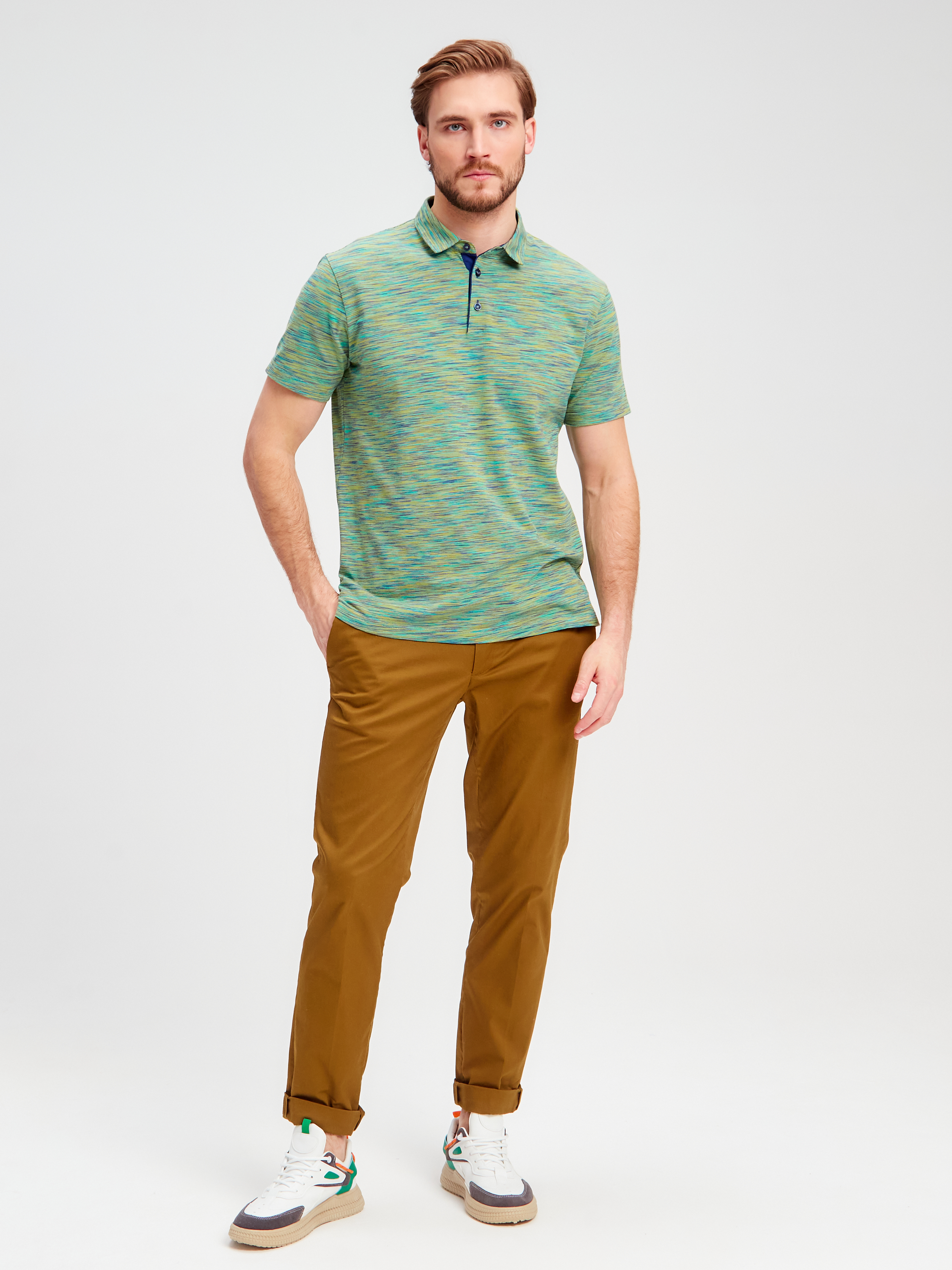 G144-KM1246-OR1013 (зеленый)_V Джемпер мужской с воротником поло короткий рукав