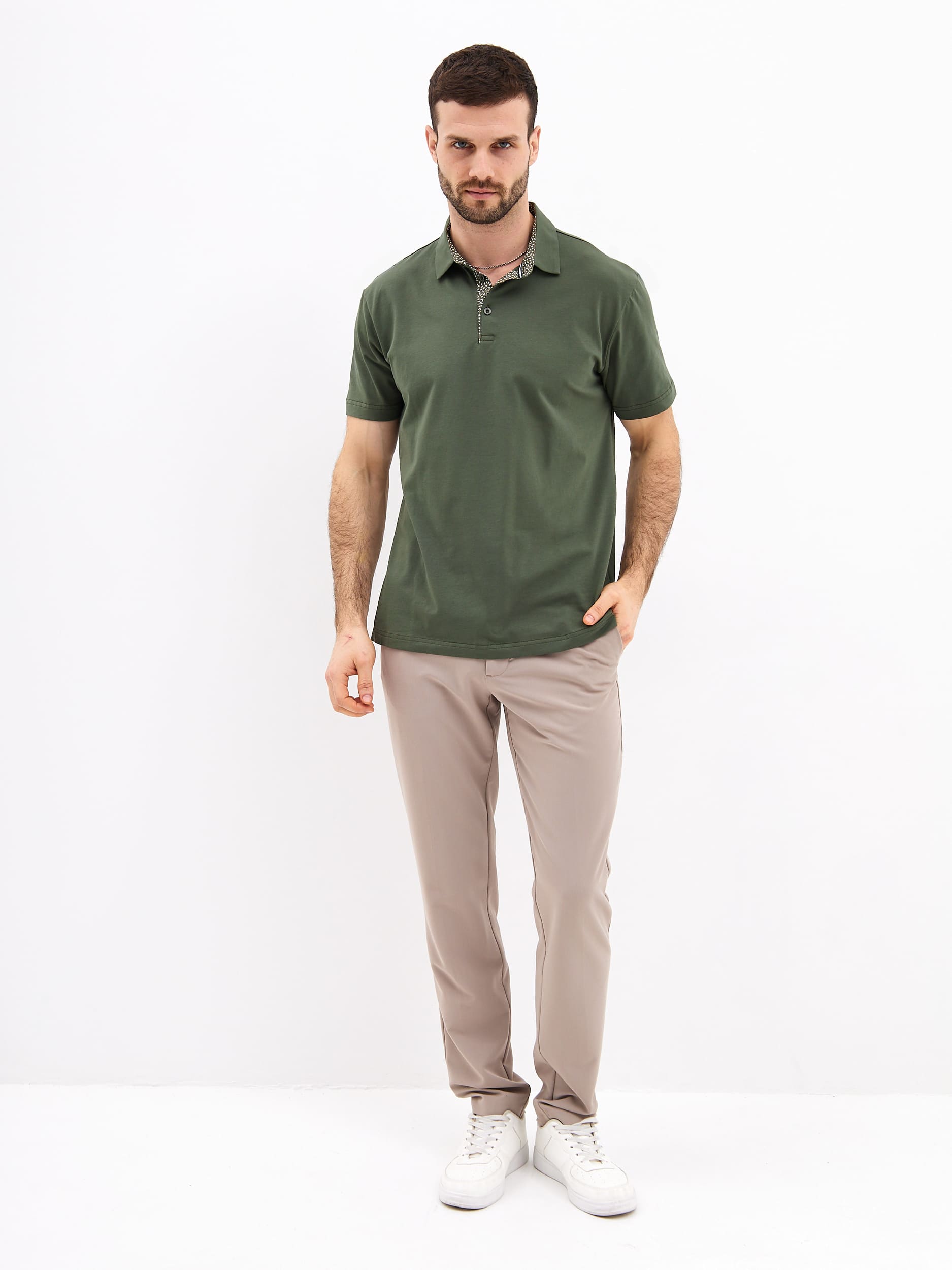 G144-KO1246T-SAS5094 (хаки) Джемпер мужской с воротником поло короткий рукав