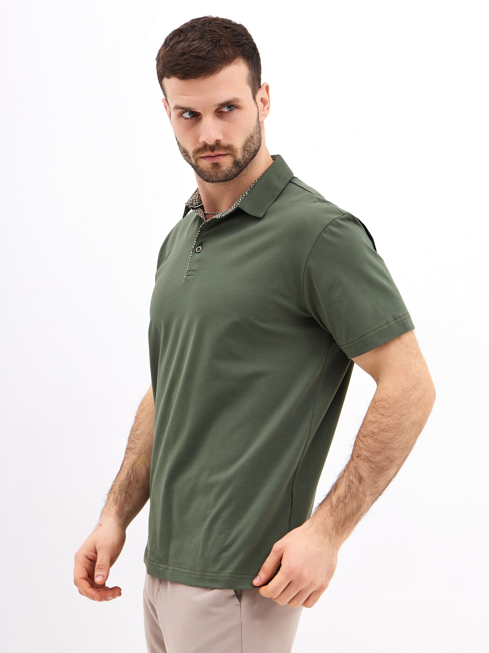 G144-KO1246T-SAS5094 (хаки) Джемпер мужской с воротником поло короткий рукав