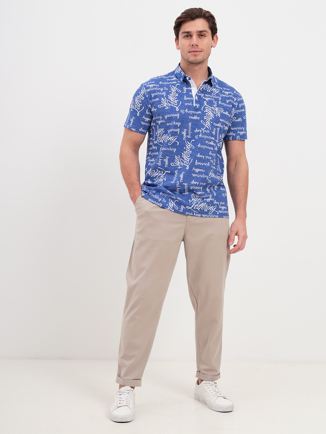 G144-KP24-UT16 (белые буквы) Джемпер мужской с воротником поло короткий рукав