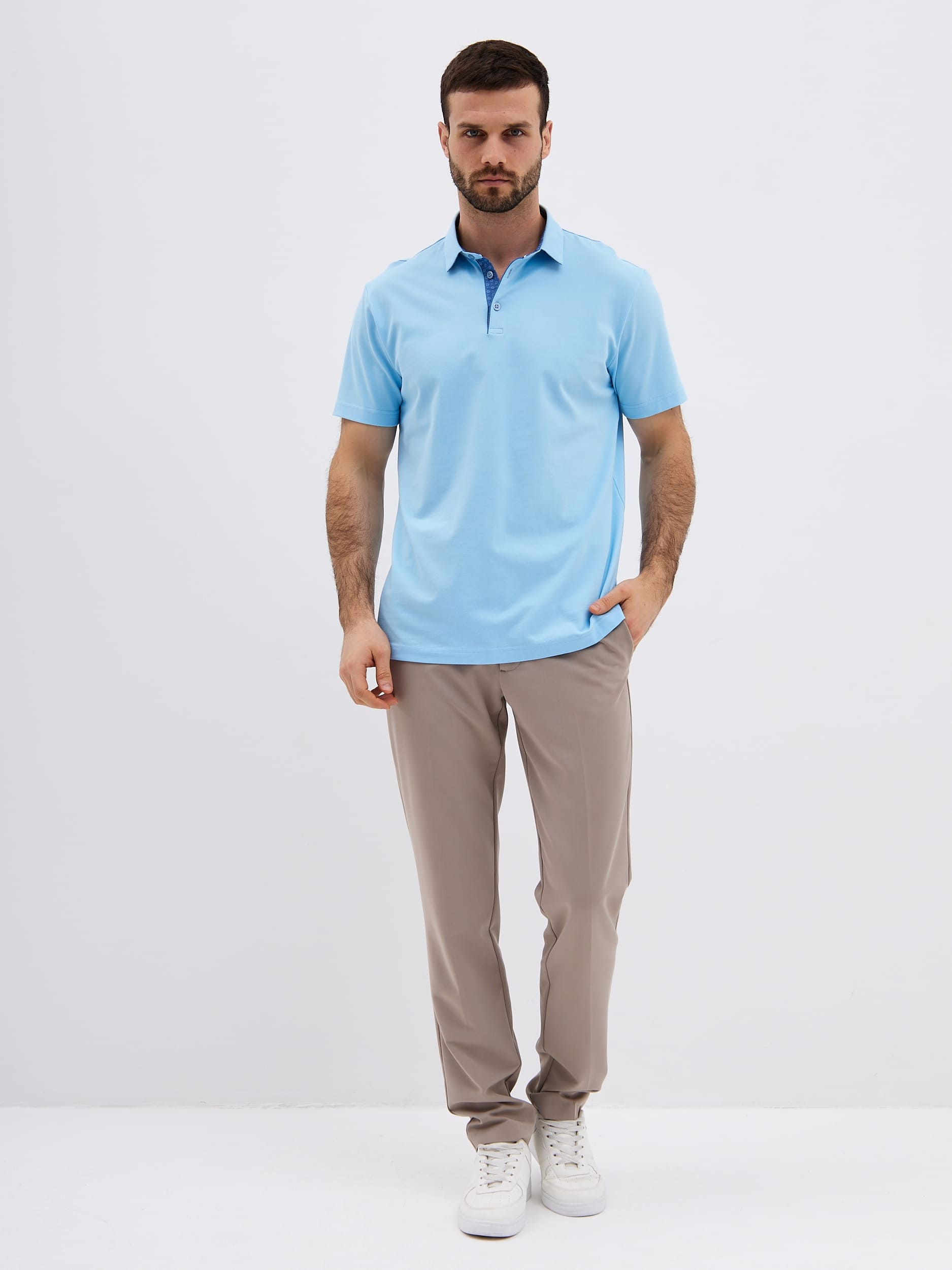 G144-PO1246T-SAS201 (голубой) Джемпер мужской с воротником поло короткий рукав
