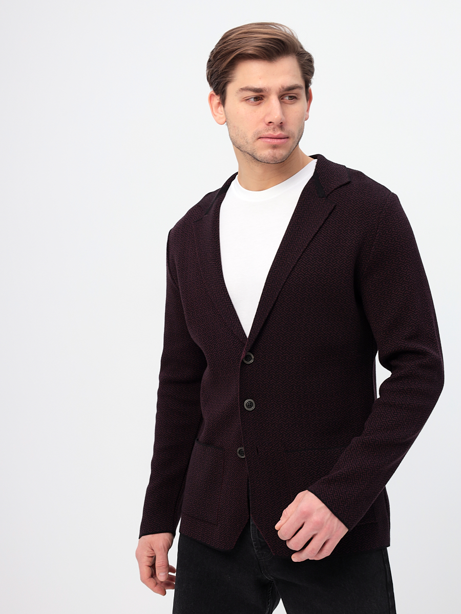 G136-KF-зигзаг (чёрн./бордо) Кардиган мужской