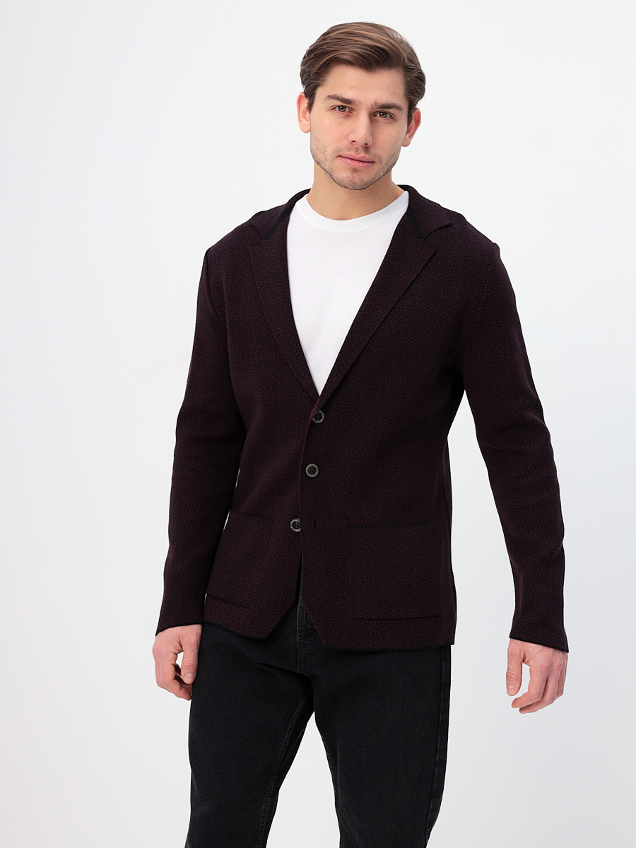 G136-KF-зигзаг (чёрн./бордо) Кардиган мужской