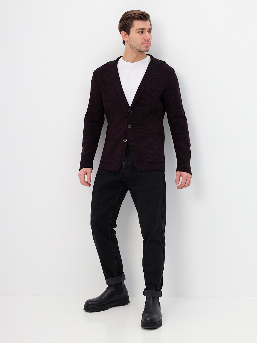 G136-KF-зигзаг (чёрн./бордо) Кардиган мужской