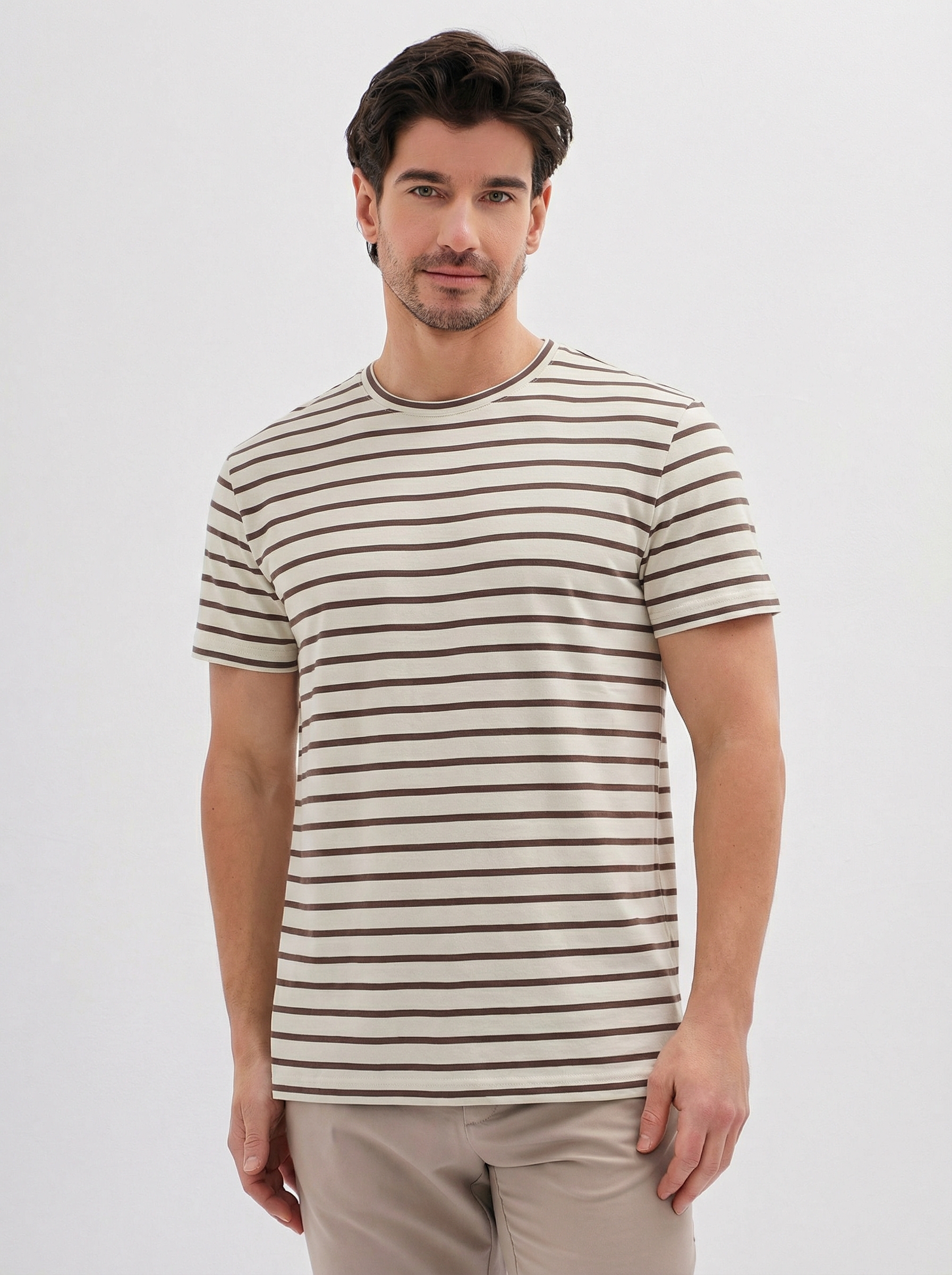 G145-KD-HJ-01-4T (коричневая полоска) Футболка мужская короткий рукав