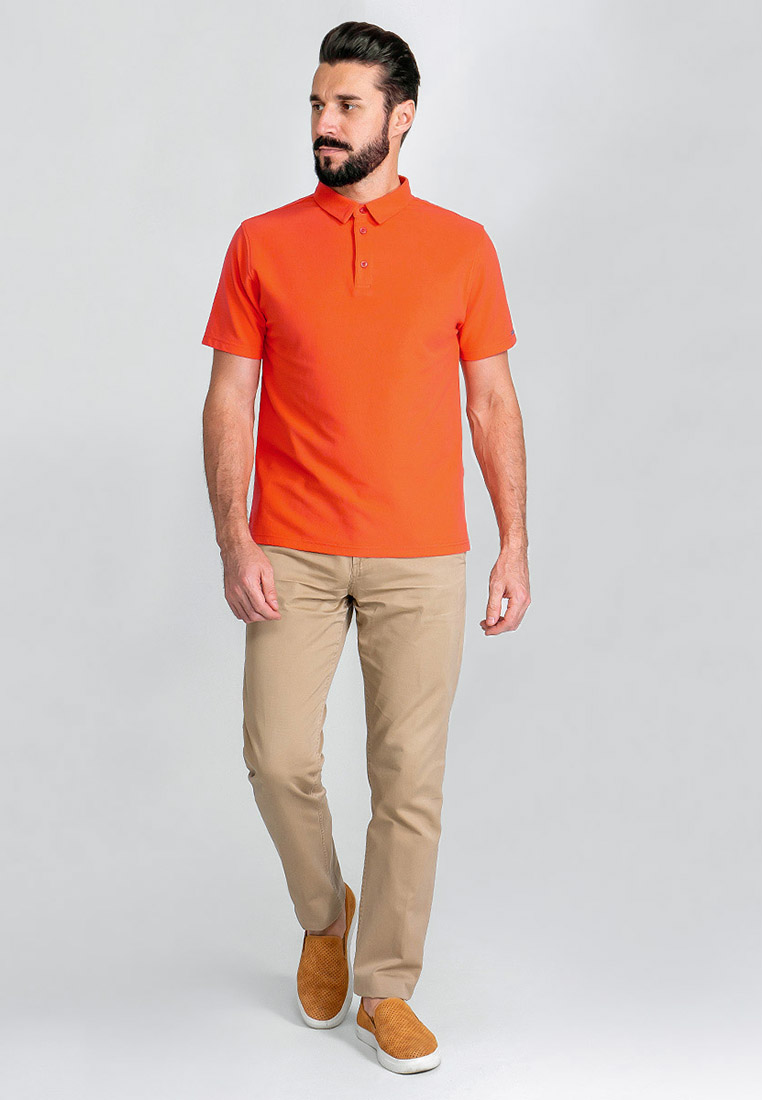 G144-RH62-38 (коралл) Джемпер мужской с воротником поло короткий рукав