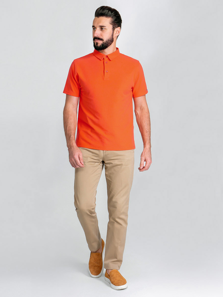 G144-RH62-38 (коралл) Джемпер мужской с воротником поло короткий рукав