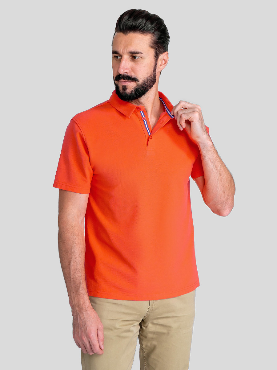 G144-RH62-38 (коралл) Джемпер мужской с воротником поло короткий рукав