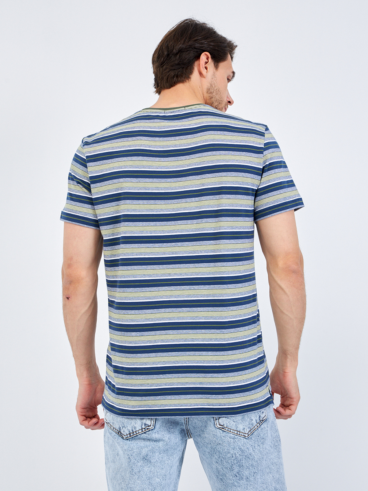 G145-KD14T-HS050(син-зел.пол-ка) Футболка мужская короткий рукав