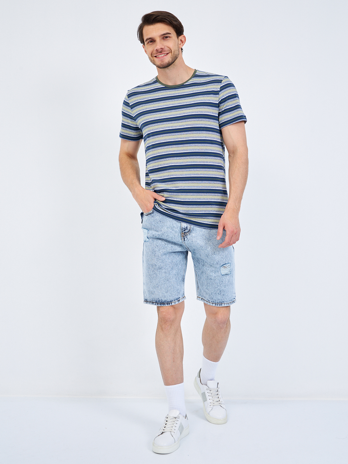 G145-KD14T-HS050(син-зел.пол-ка) Футболка мужская короткий рукав