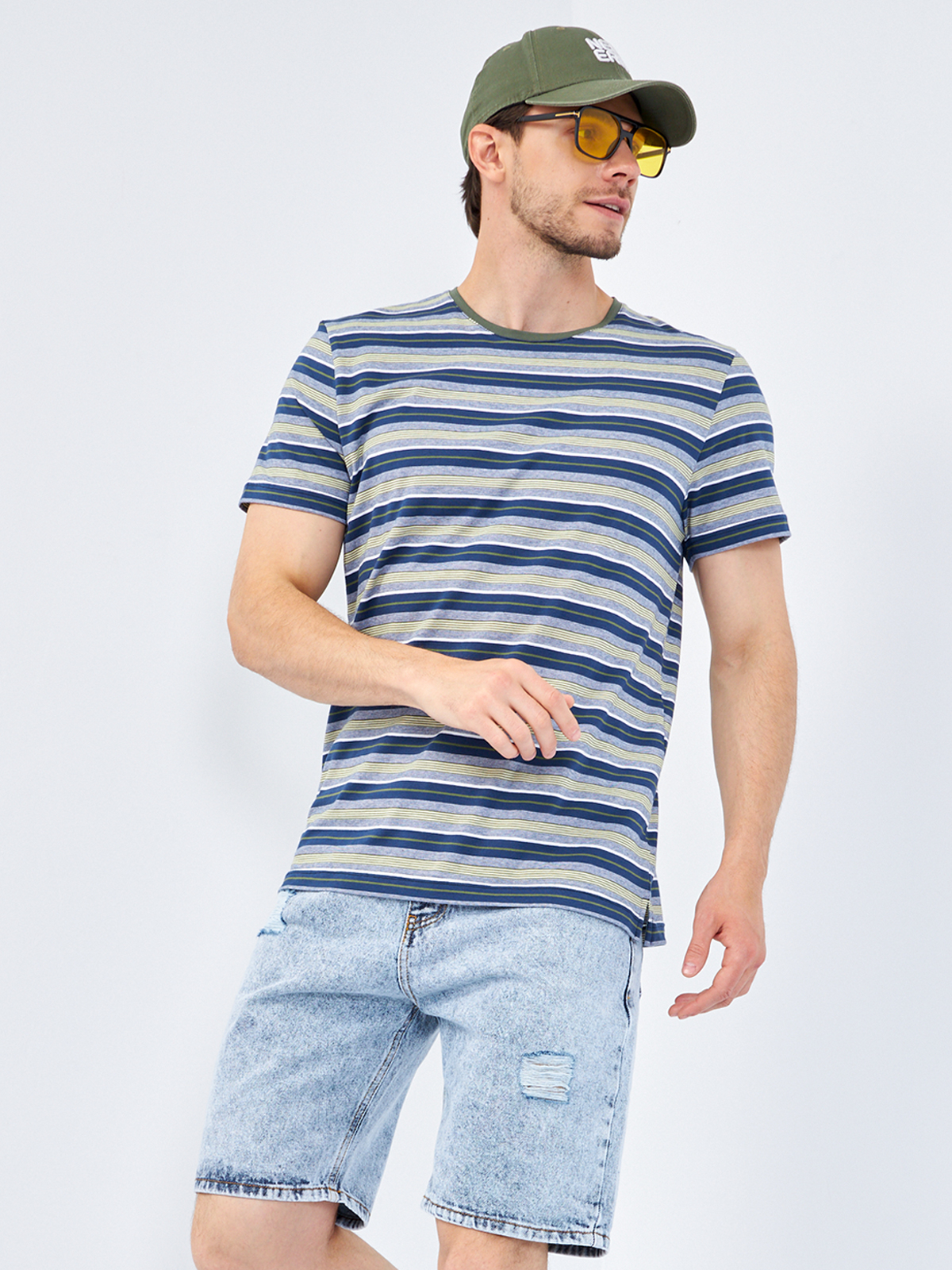 G145-KD14T-HS050(син-зел.пол-ка) Футболка мужская короткий рукав