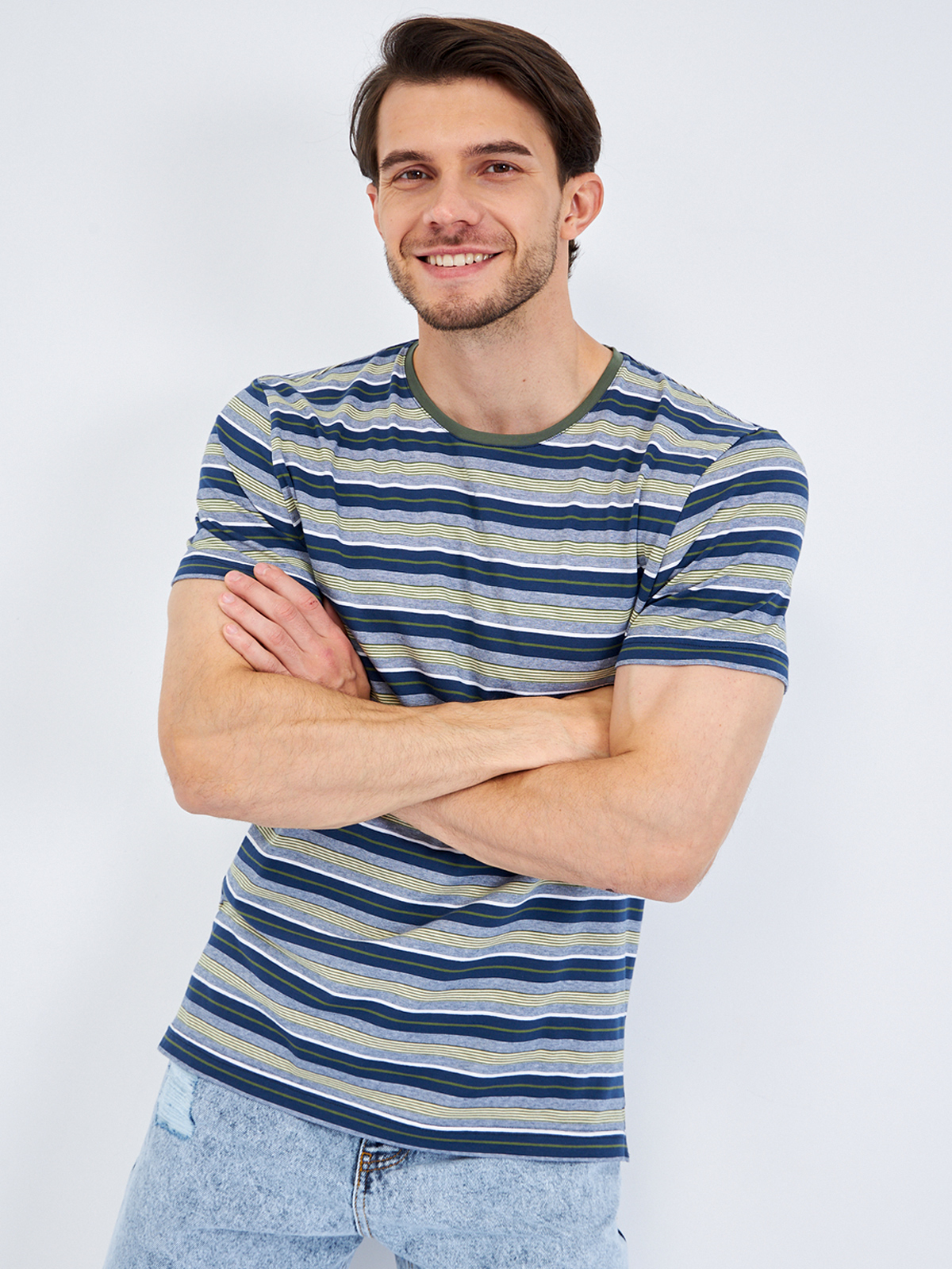 G145-KD14T-HS050(син-зел.пол-ка) Футболка мужская короткий рукав