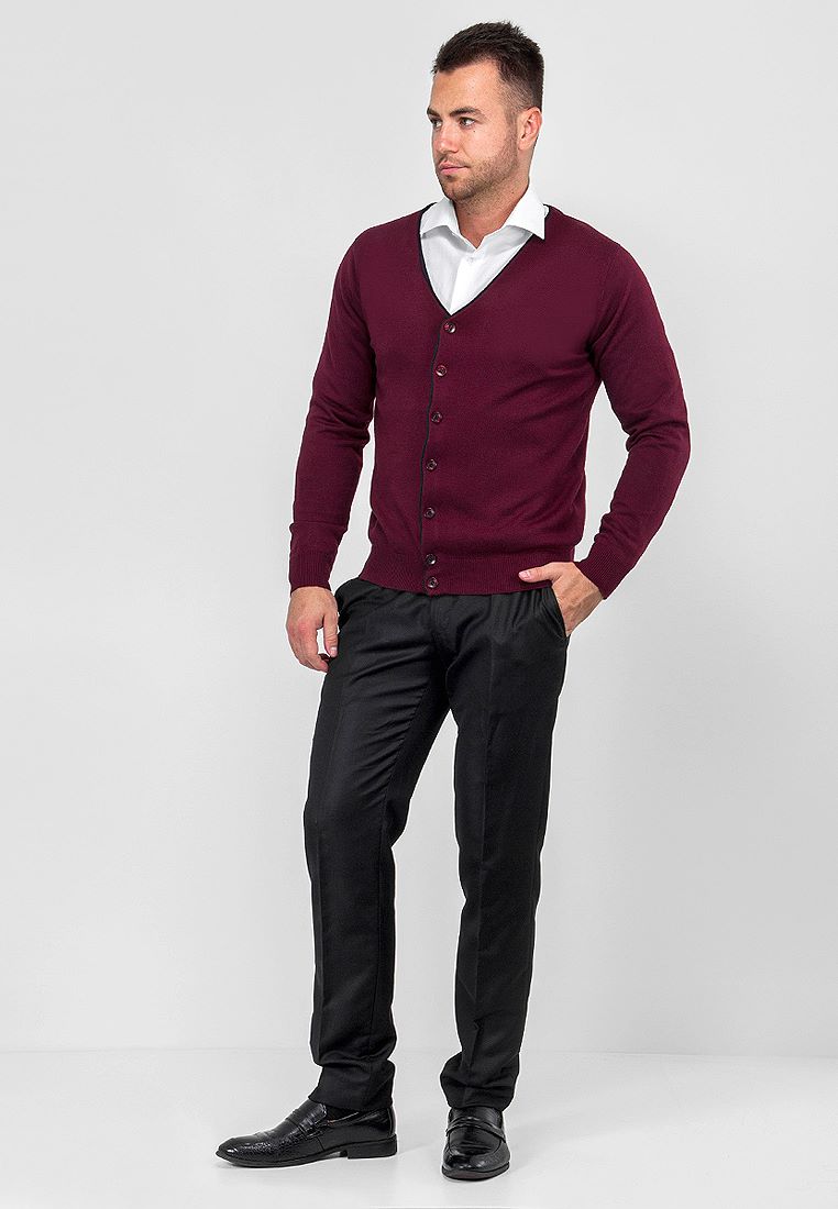 G135-12-цв.планка D2 (бордо) Кардиган мужской