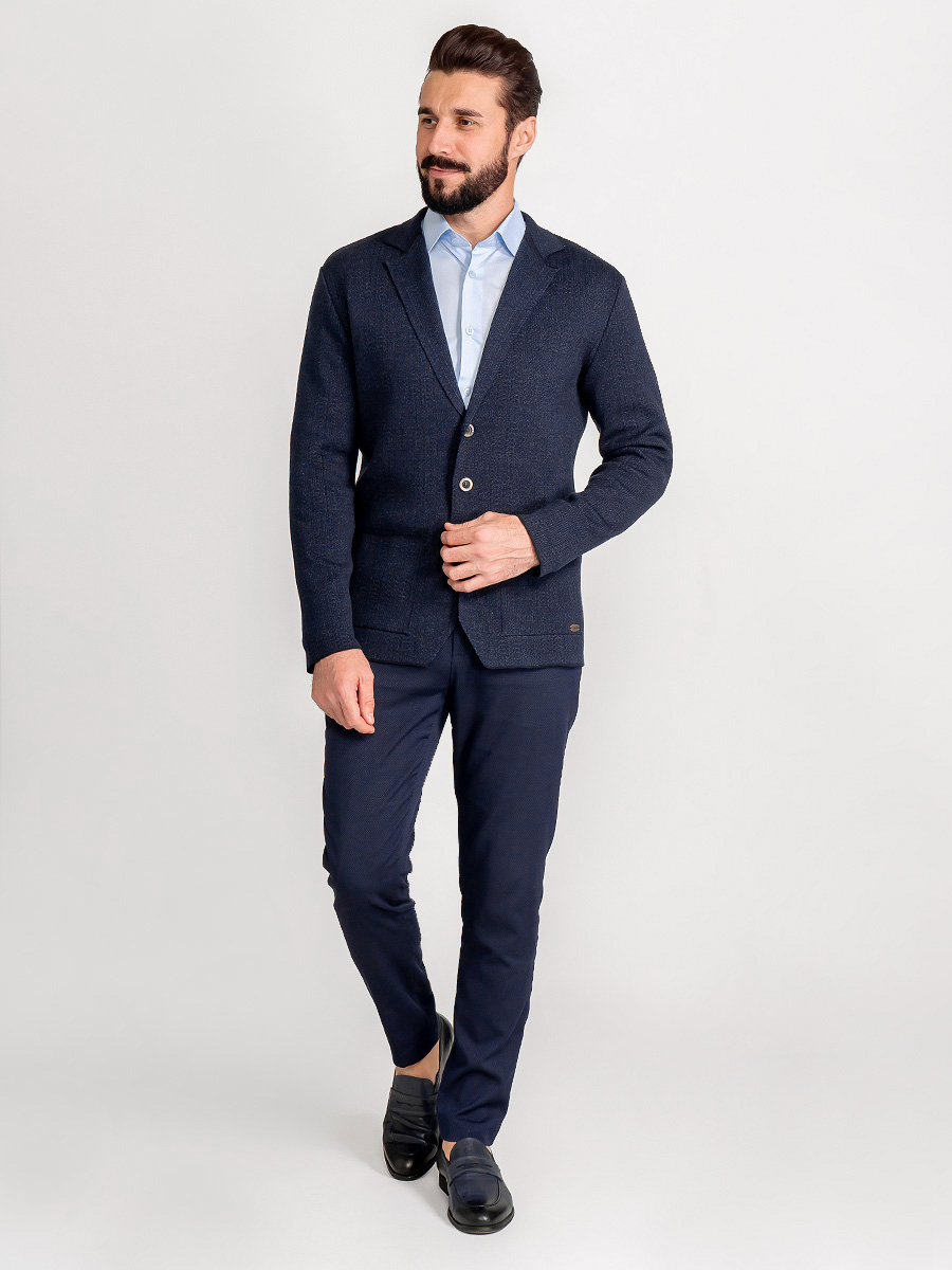 G136-KF-клетка (т.синий) Кардиган мужской