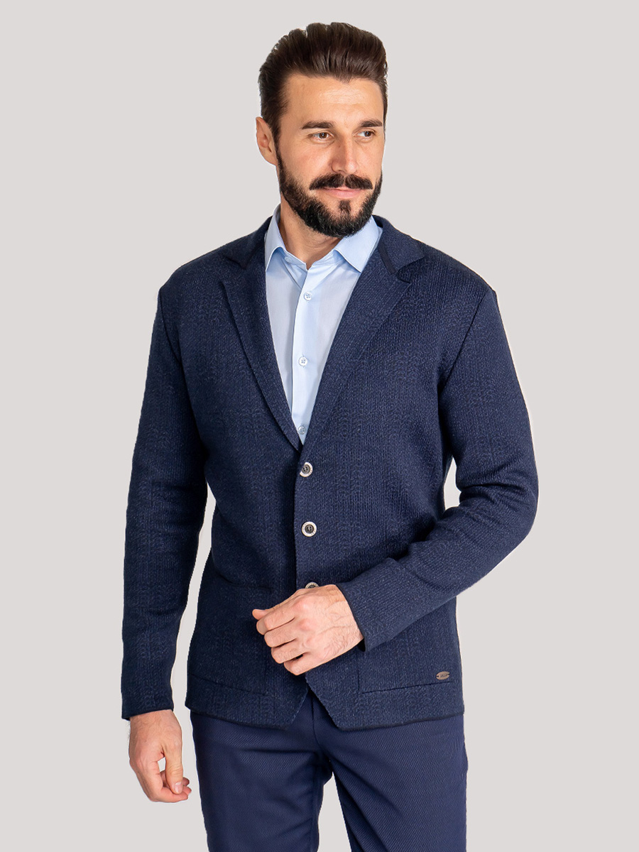 G136-KF-клетка (т.синий) Кардиган мужской