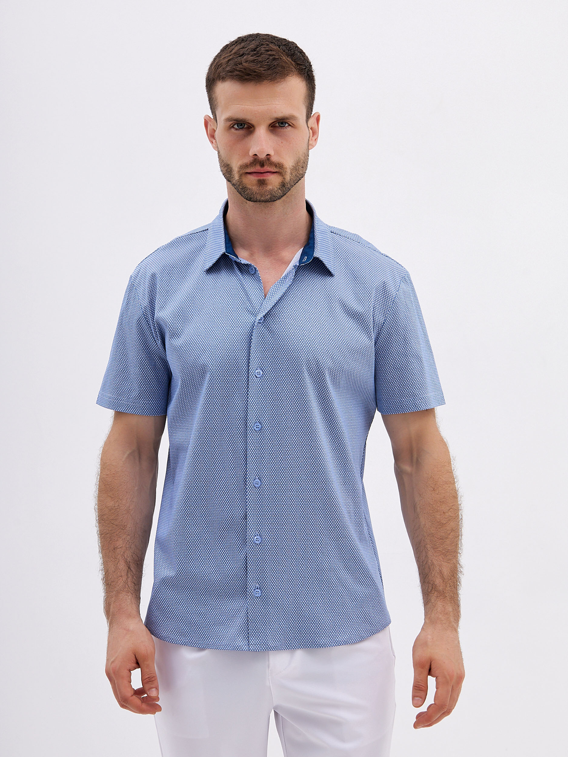 G143-TD1-LT4615 (синий) Рубашка мужская короткий рукав