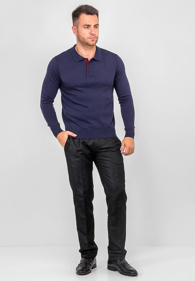 G128-12-цв.планка (т.син./бордо) Джемпер мужской с воротником поло