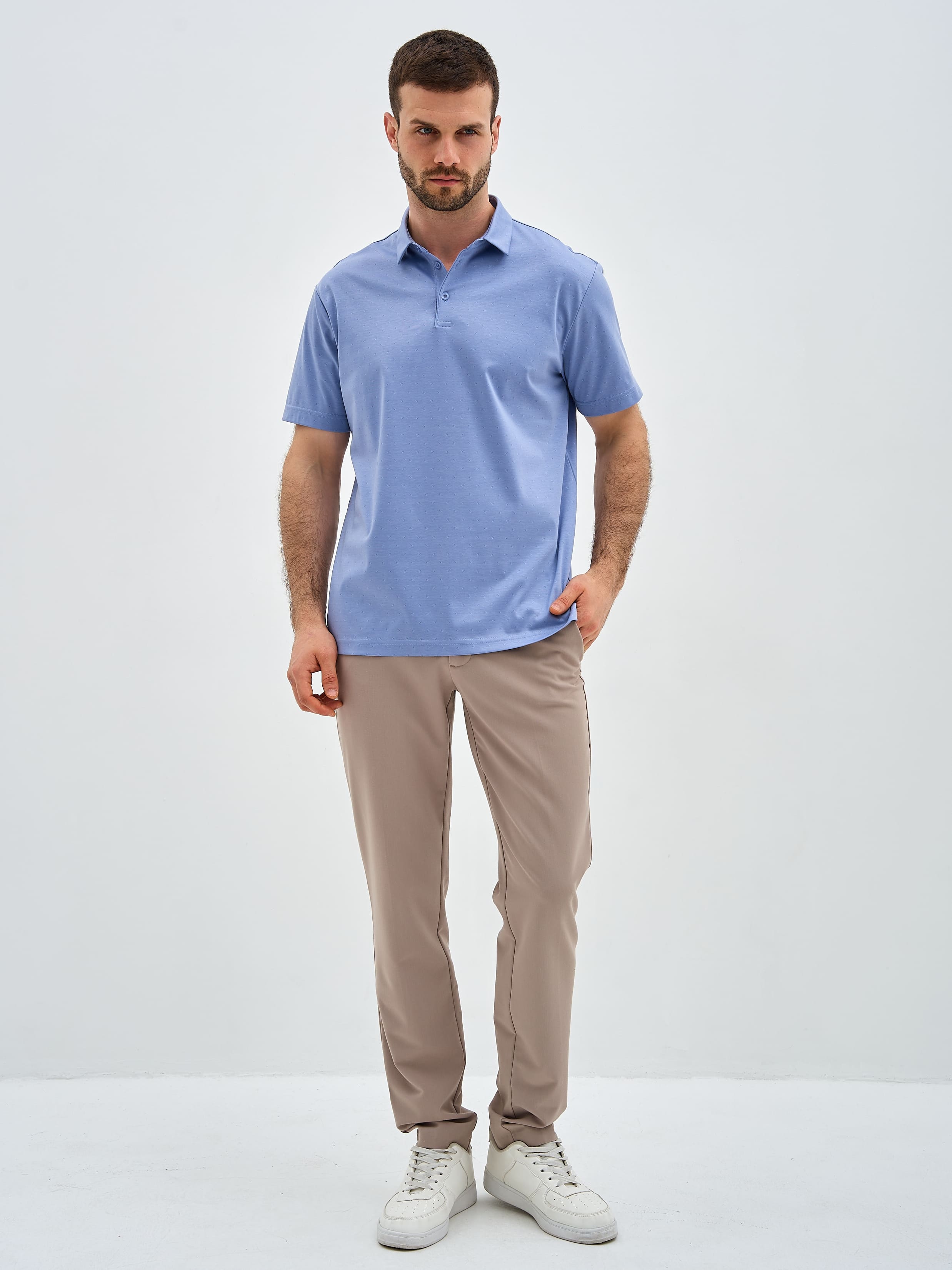 G144-PD-LT1322 (голубой) Джемпер мужской с воротником поло короткий рукав