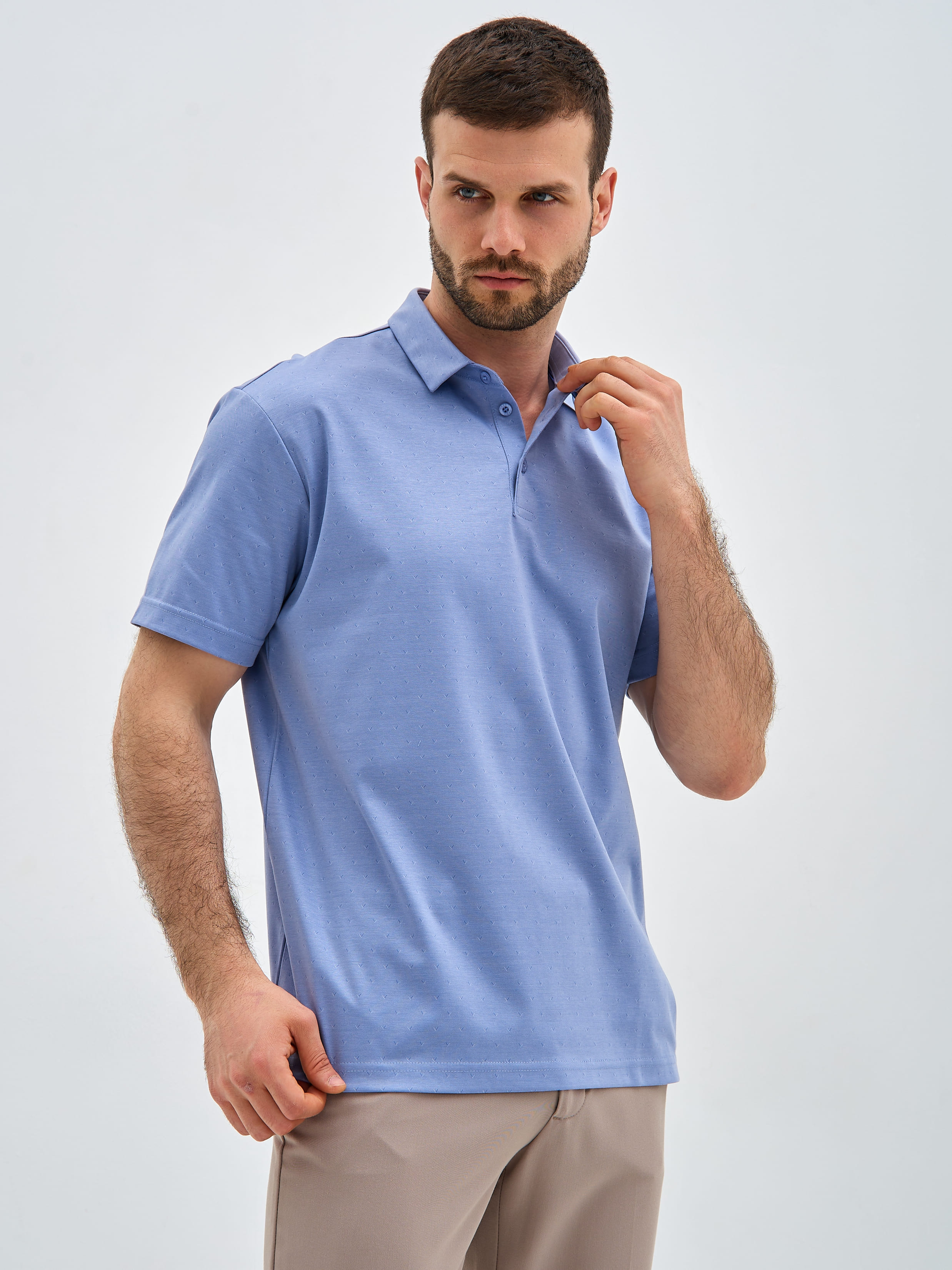 G144-PD-LT1322 (голубой) Джемпер мужской с воротником поло короткий рукав