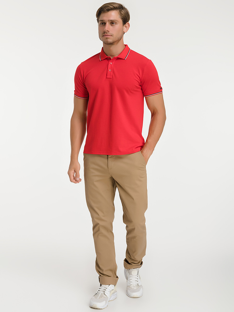 G144-TS-3 (красный) Джемпер мужской с воротником поло короткий рукав
