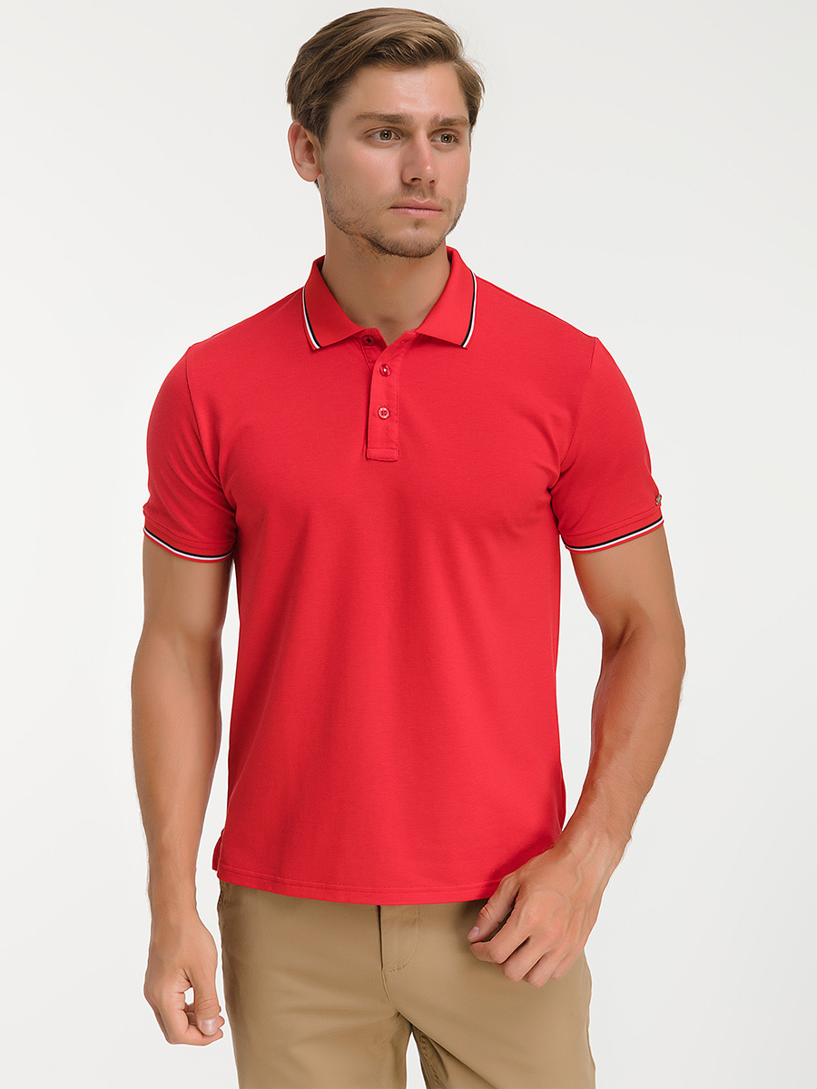 G144-TS-3 (красный) Джемпер мужской с воротником поло короткий рукав