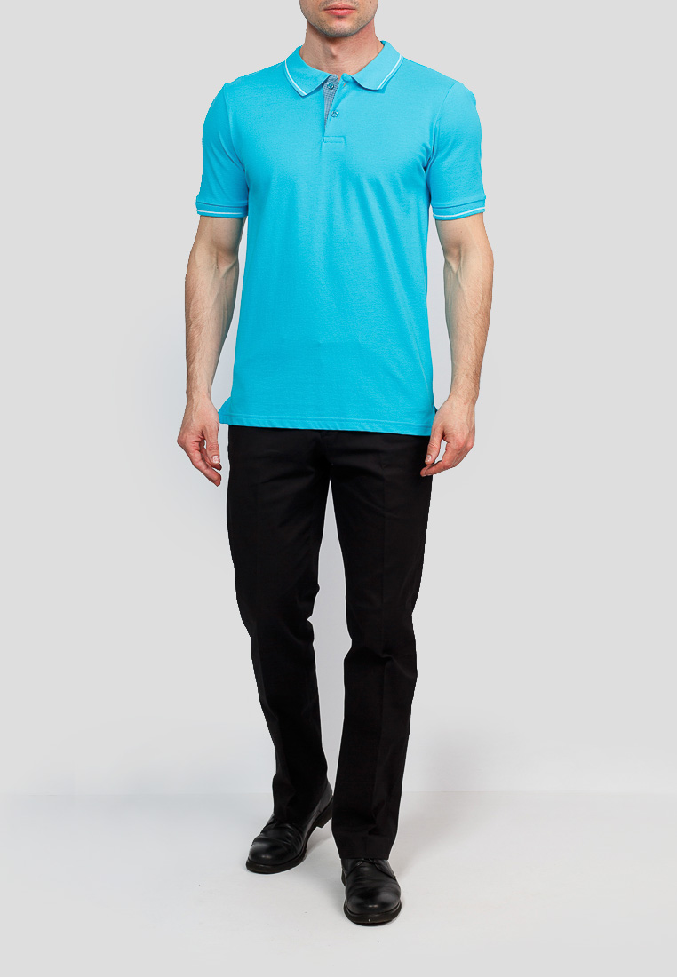 G134 (лазурь) Джемпер мужской с воротником поло короткий рукав