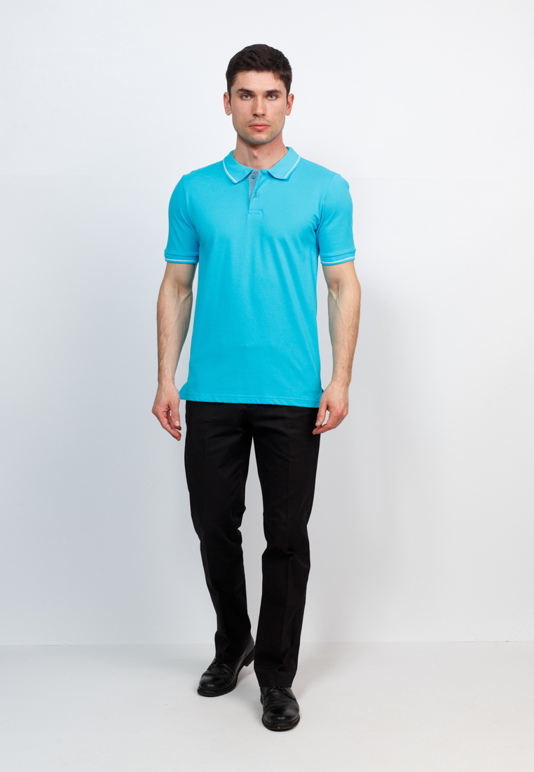 G134 (лазурь) Джемпер мужской с воротником поло короткий рукав