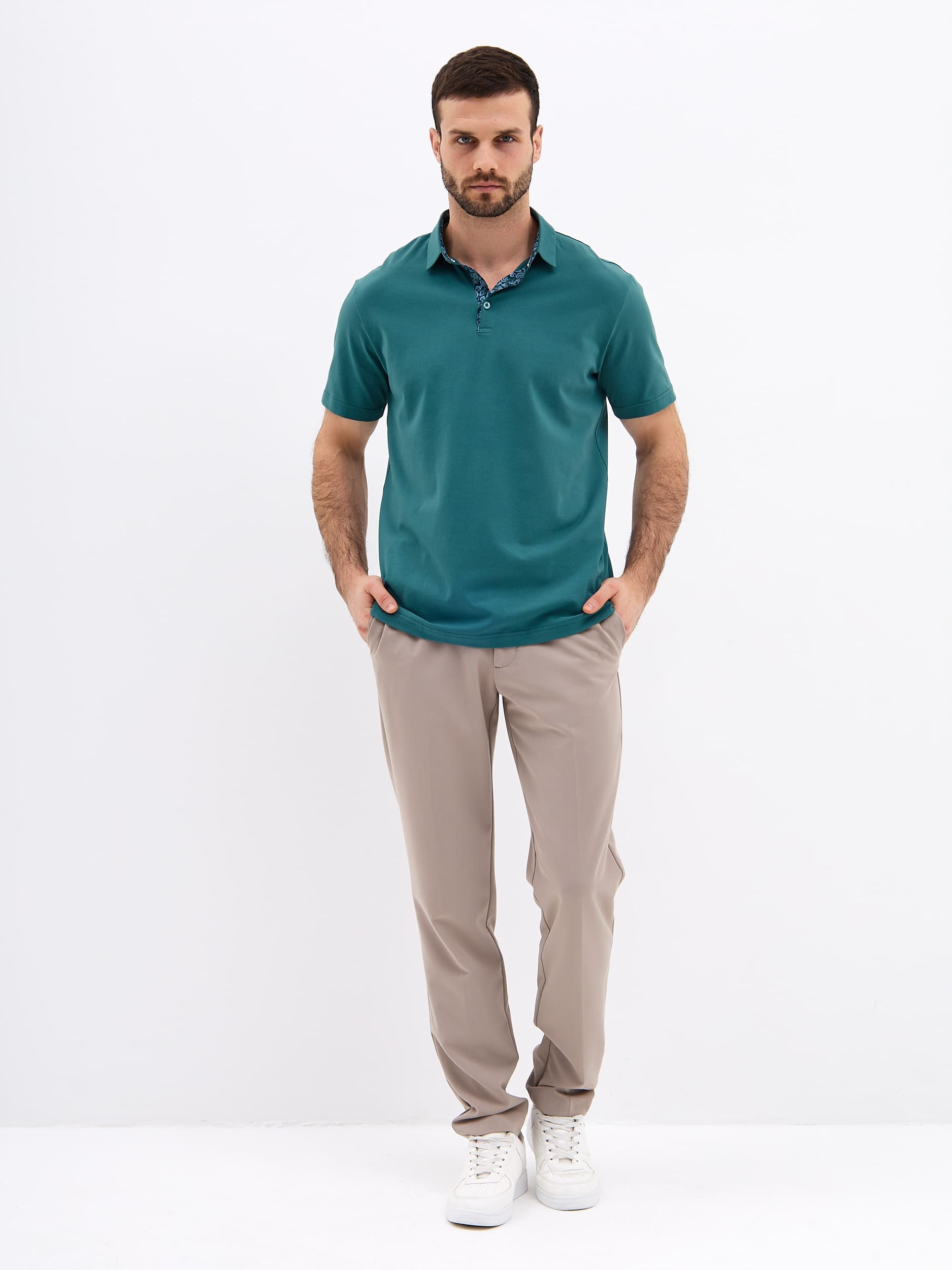 G144-KO1246T-SA5124 (т.ментол) Джемпер мужской с воротником поло короткий рукав