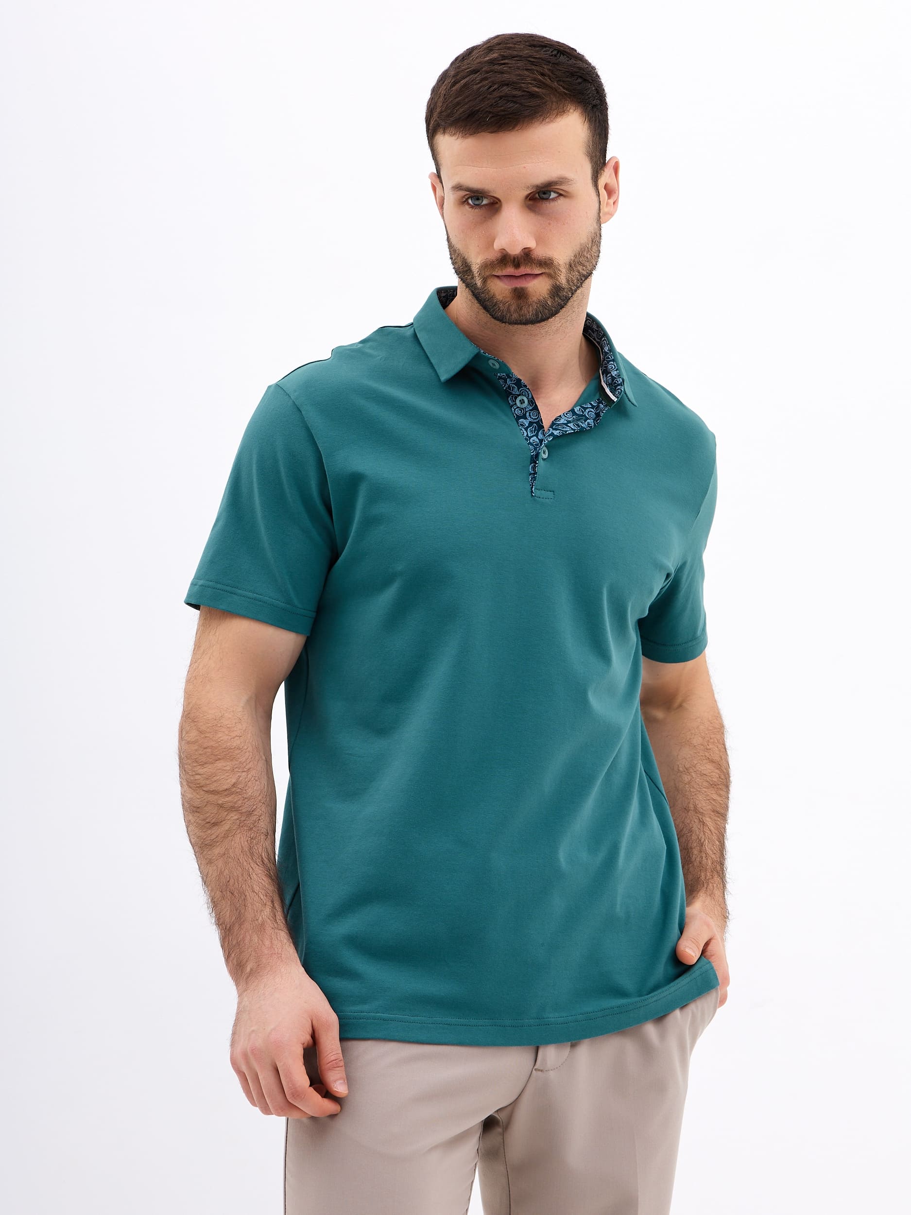 G144-KO1246T-SA5124 (т.ментол) Джемпер мужской с воротником поло короткий рукав