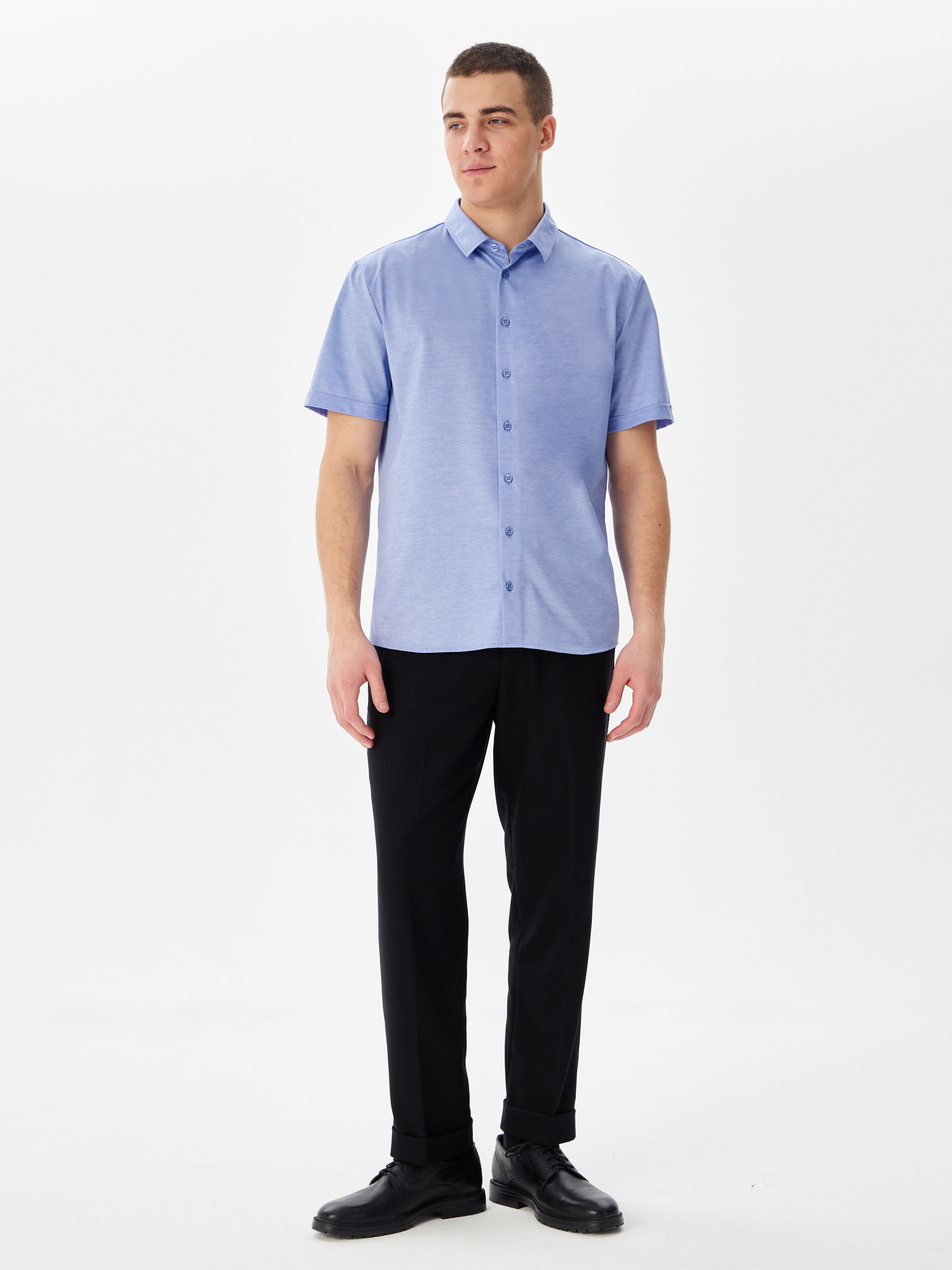 G143-PM-LT1629 (голубой) Рубашка трикотажная мужская короткий рукав