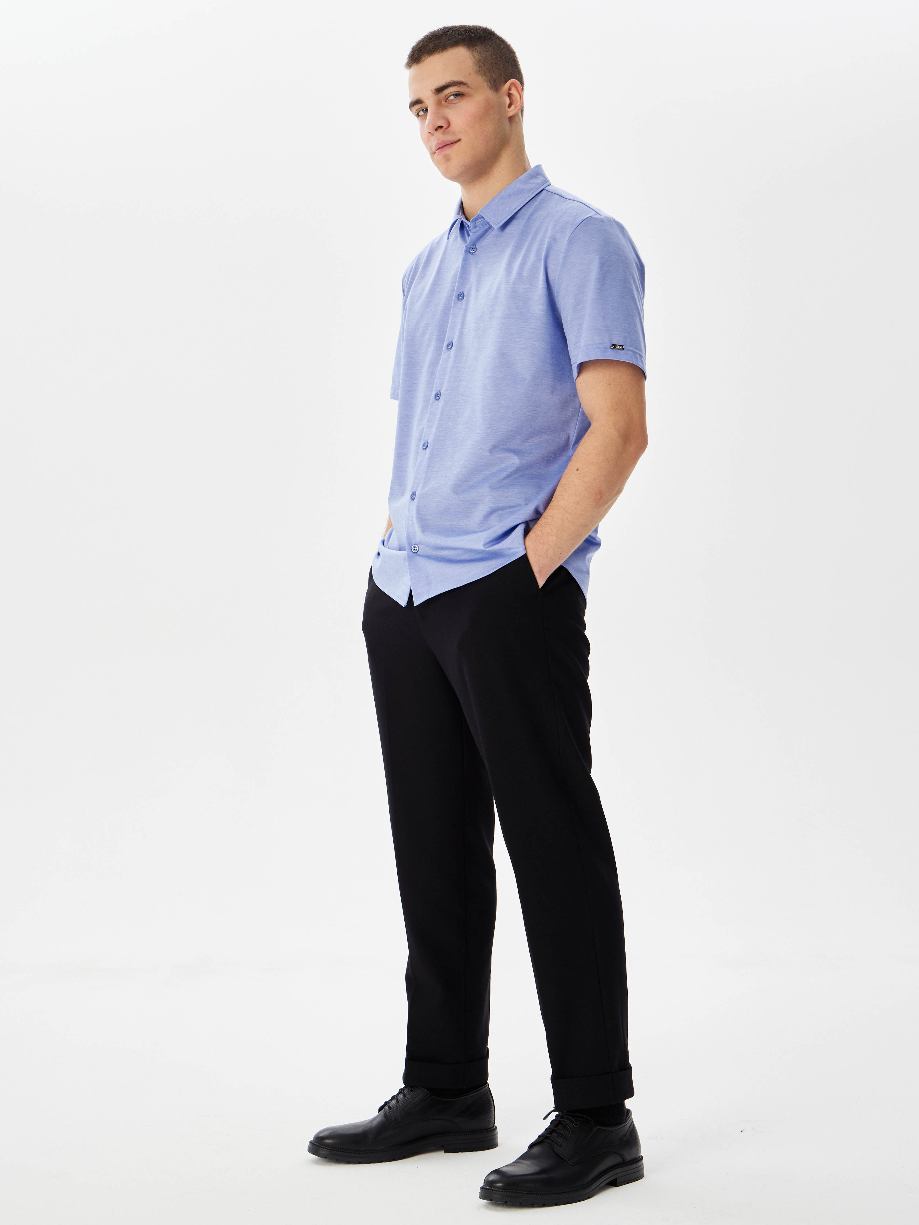 G143-PM-LT1629 (голубой) Рубашка трикотажная мужская короткий рукав