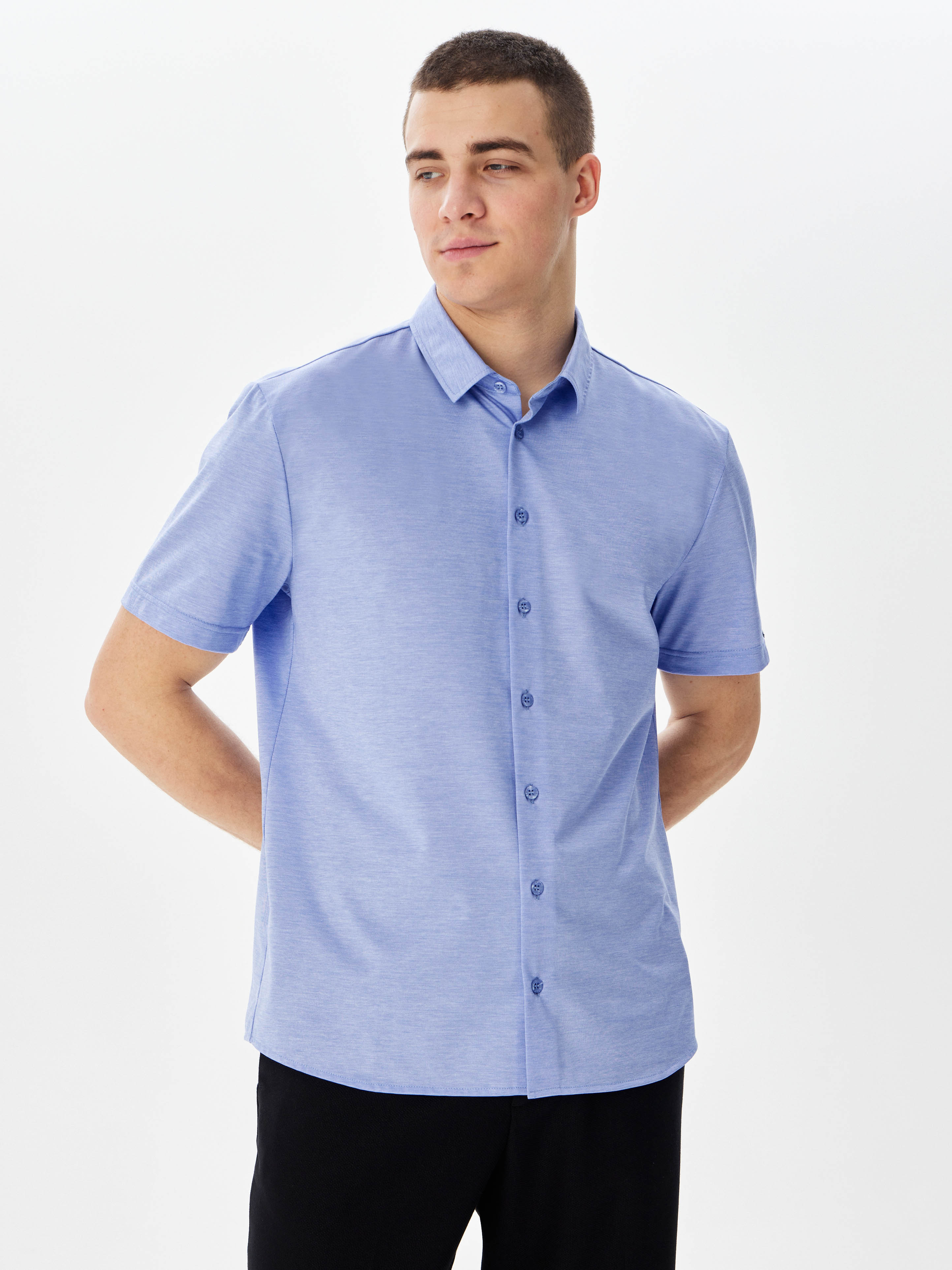 G143-PM-LT1629 (голубой) Рубашка трикотажная мужская короткий рукав