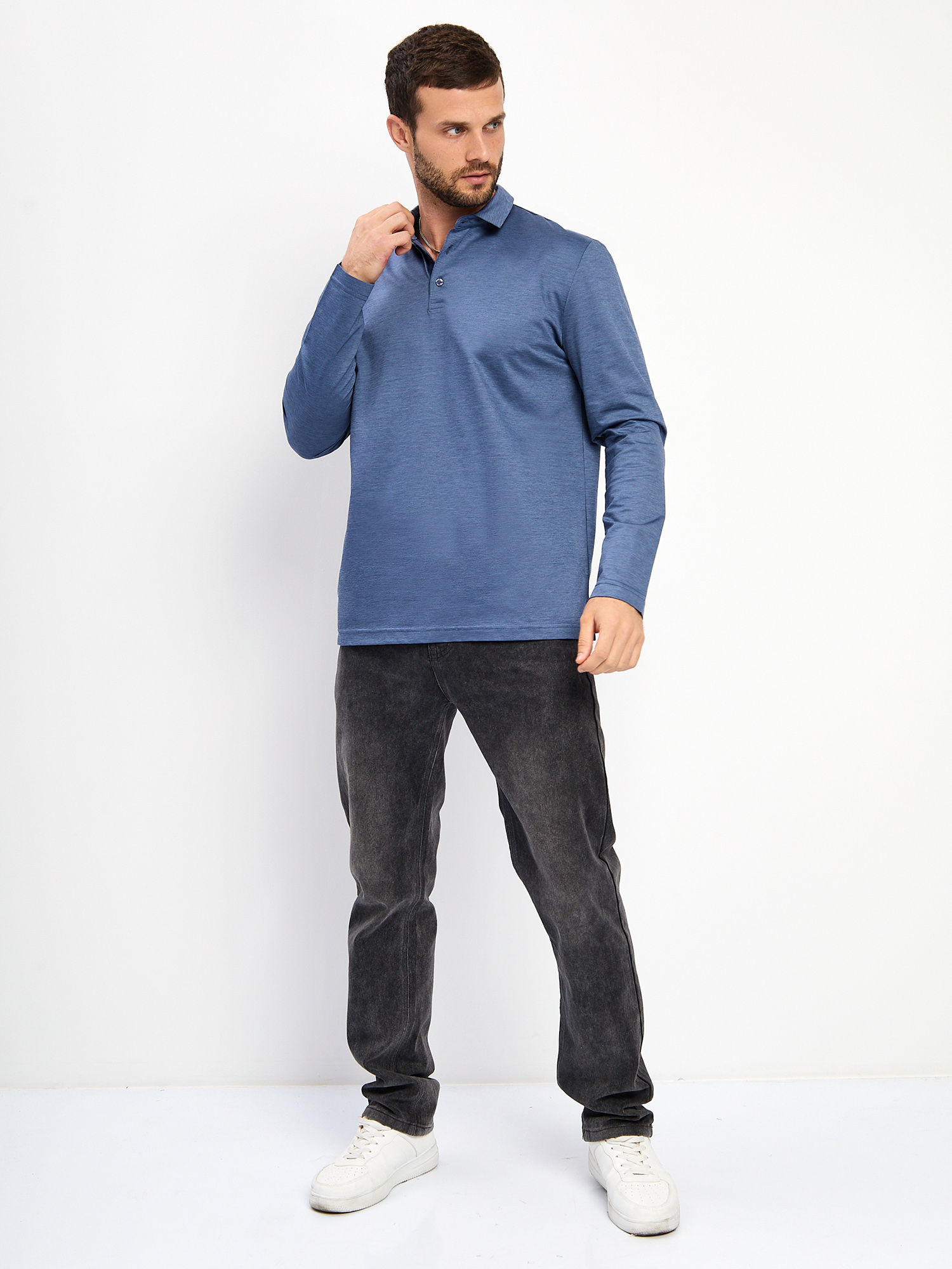 G155-PM4-LT1638 (синий) Джемпер мужской с воротником поло