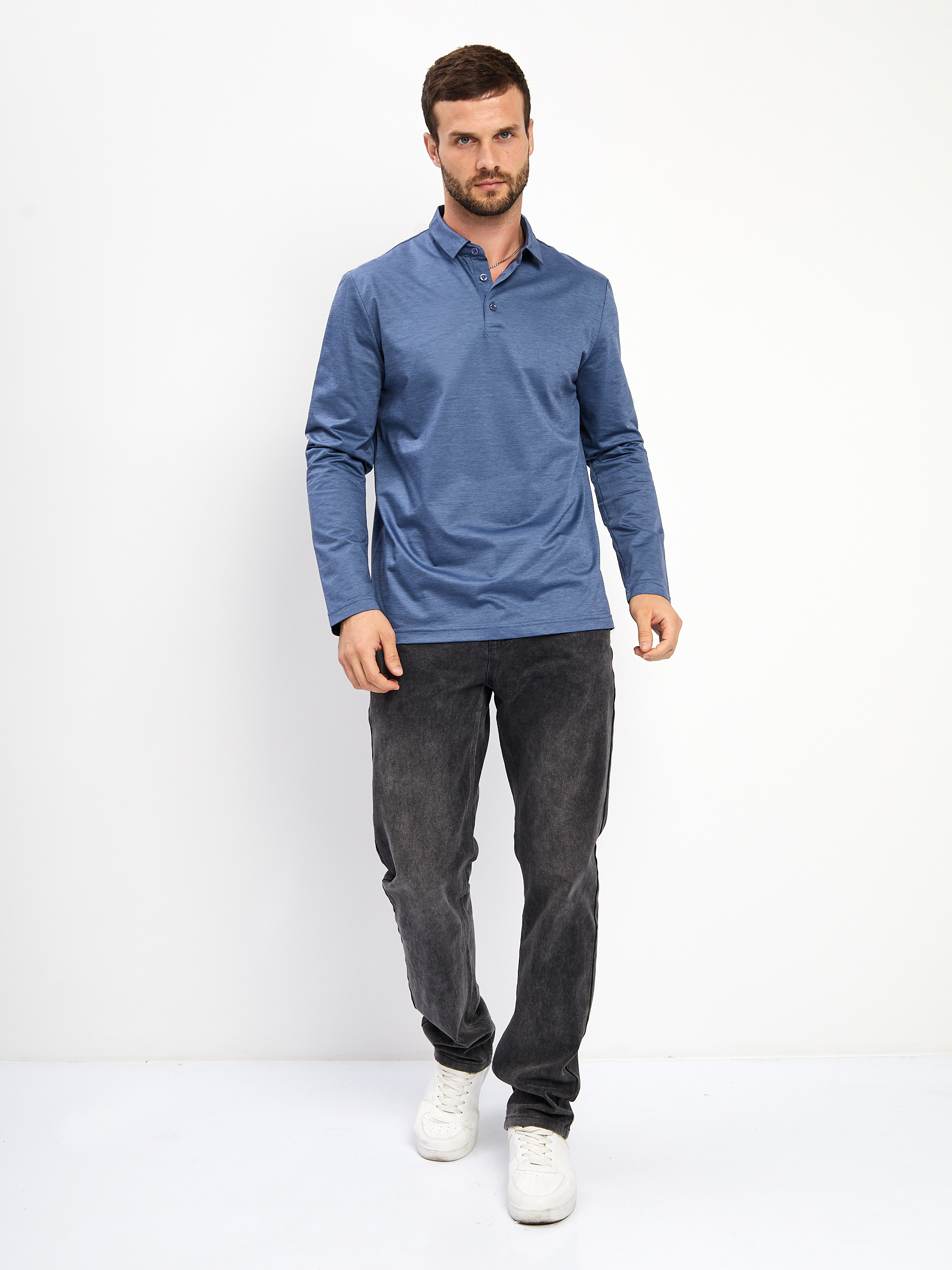 G155-PM4-LT1638 (синий) Джемпер мужской с воротником поло