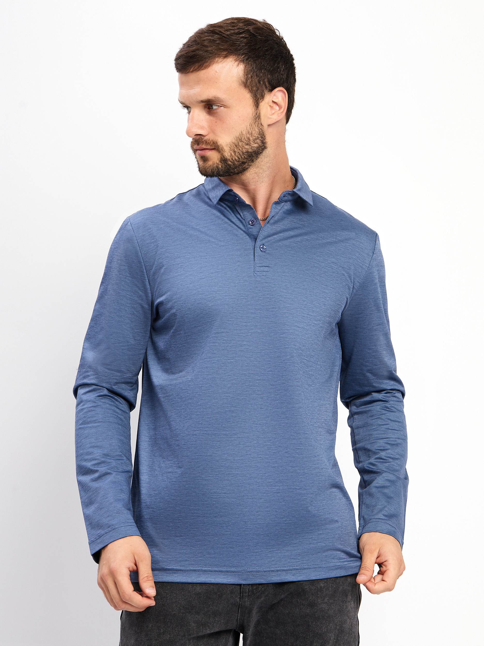 G155-PM4-LT1638 (синий) Джемпер мужской с воротником поло