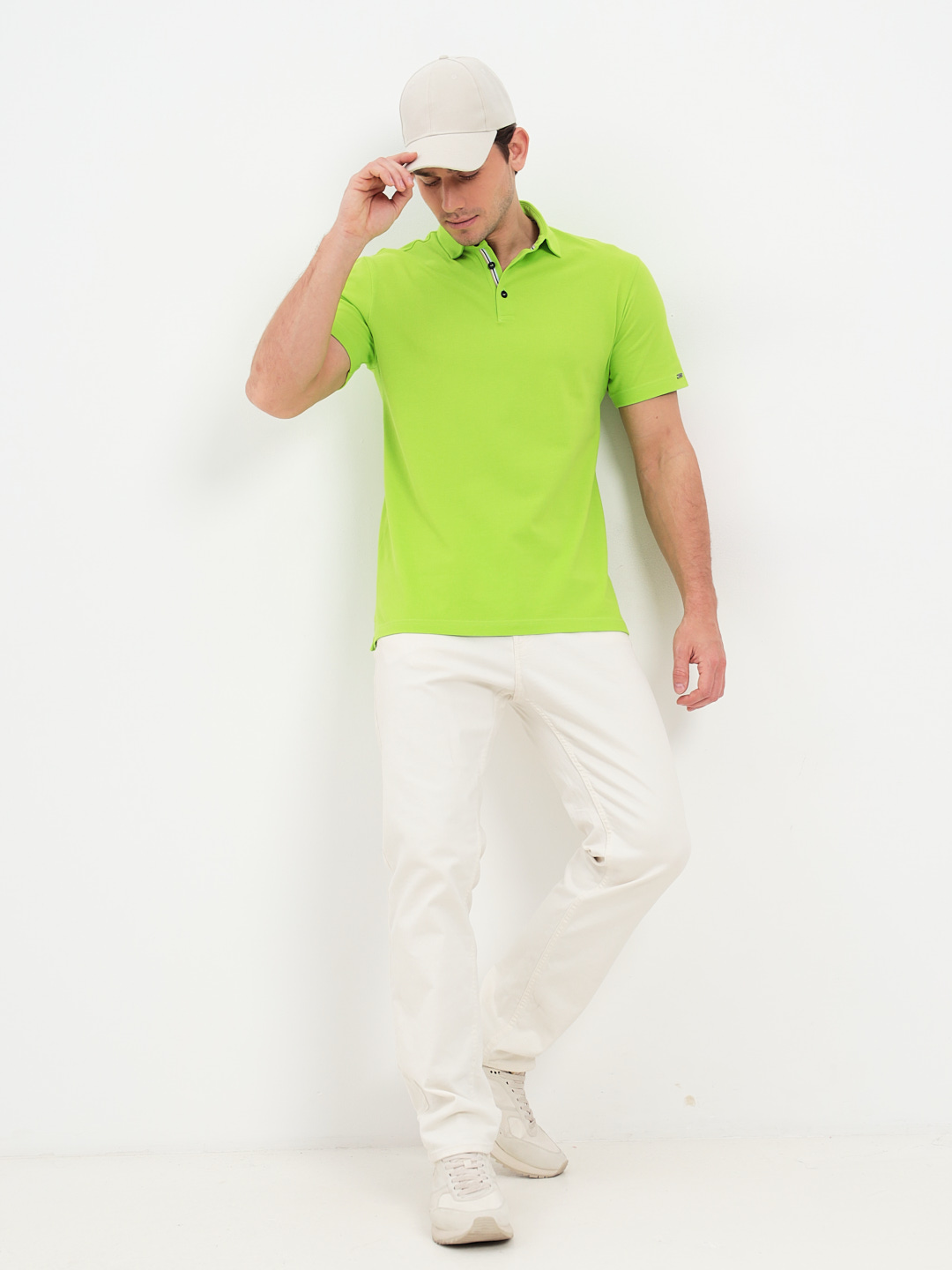 G144-PO124T-CTP1085 (салат неон) Джемпер мужской с воротником поло короткий рукав