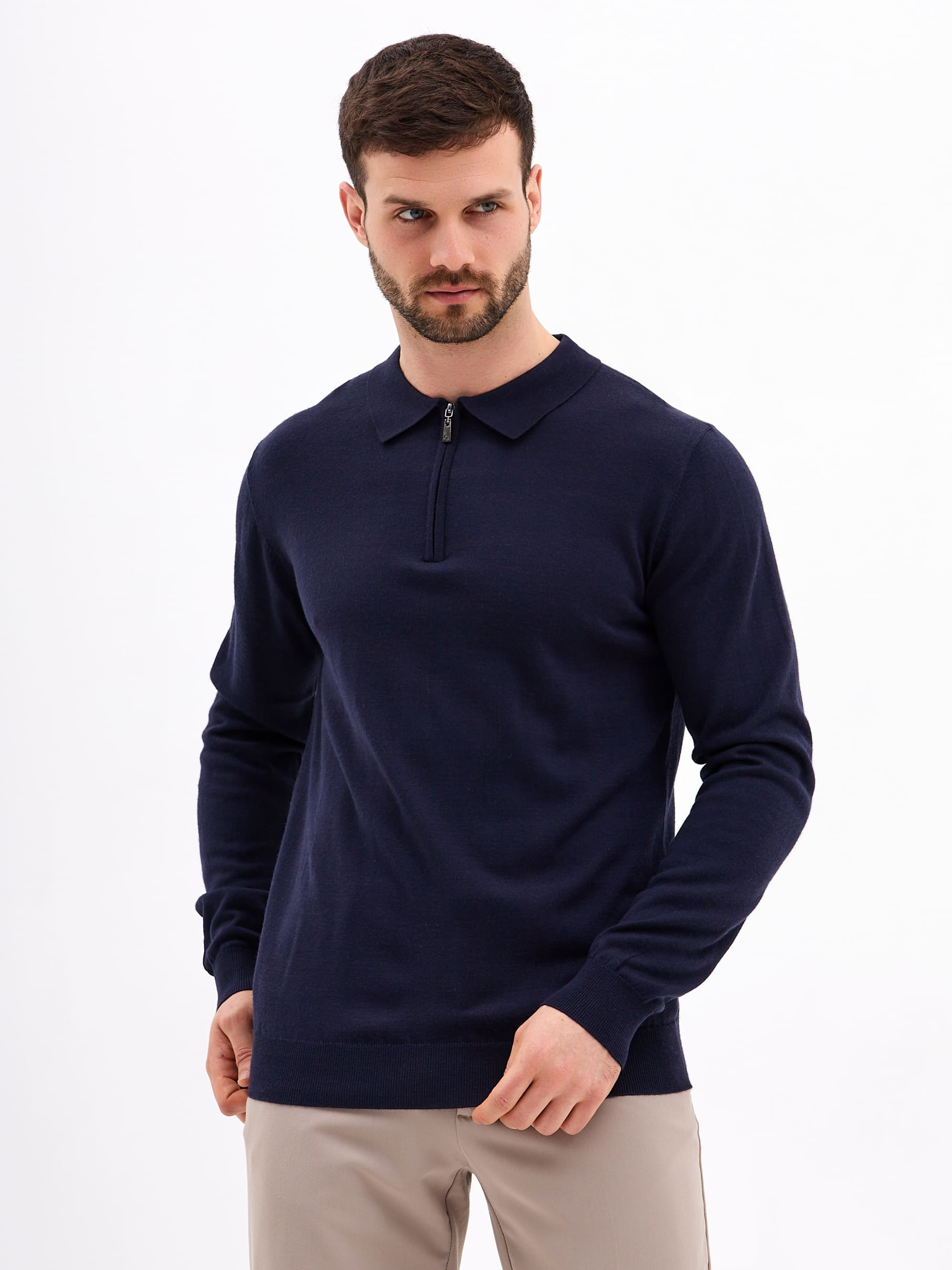 G129-AN231909А (т. синий) Джемпер мужской с воротником поло