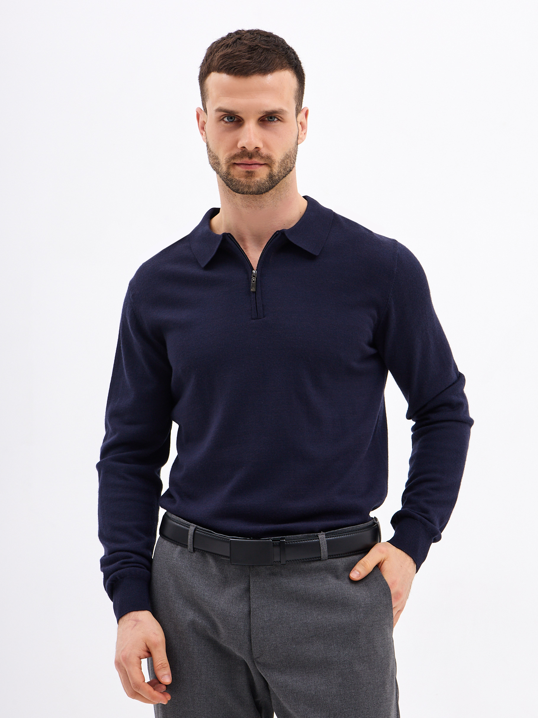 G129-AN231909А (т. синий) Джемпер мужской с воротником поло