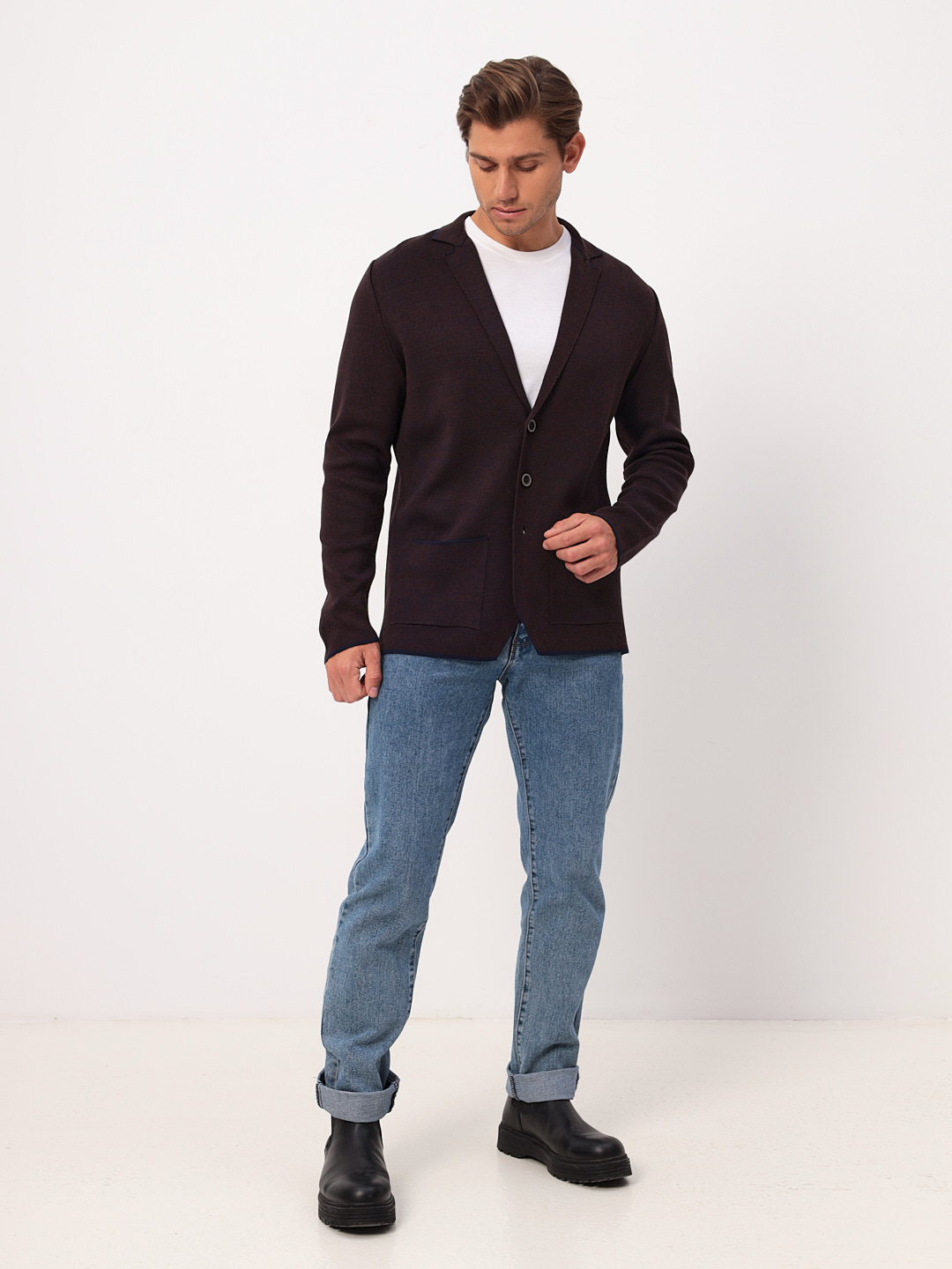 G136-KF-жаккард (шоколад140/345) Кардиган мужской