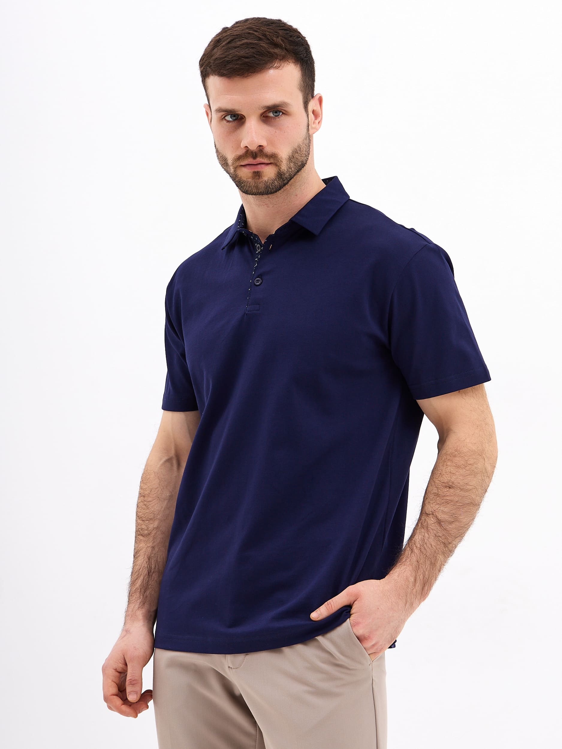 G144-PO1246T-SAS5105 (синий) Джемпер мужской с воротником поло короткий рукав