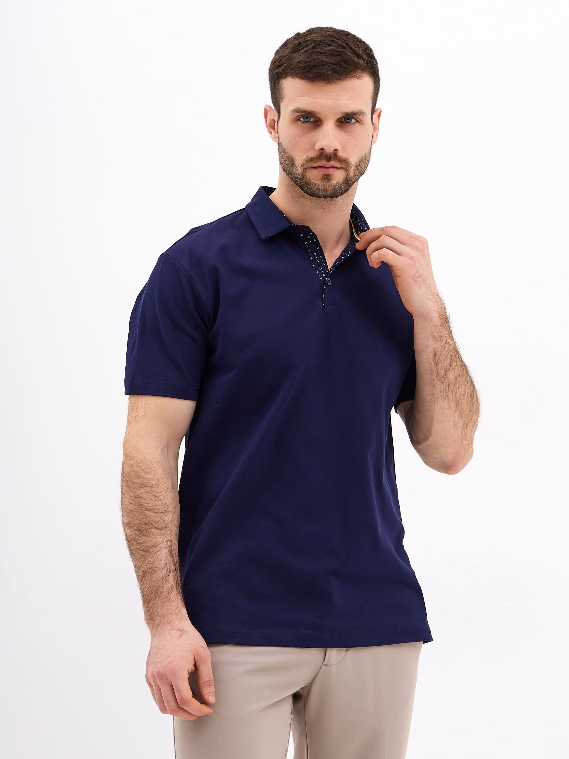 G144-PO1246T-SAS5105 (синий) Джемпер мужской с воротником поло короткий рукав