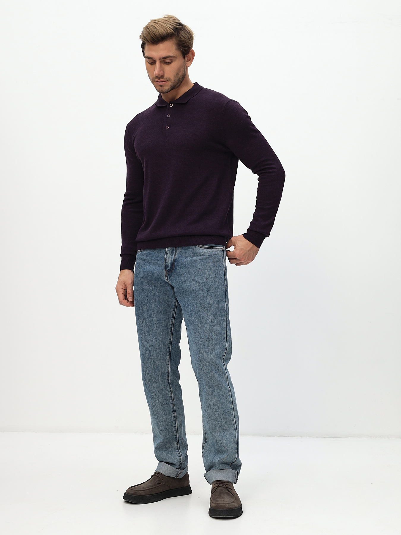 G128-CT 180194 (фиолет) Джемпер мужской с воротником поло