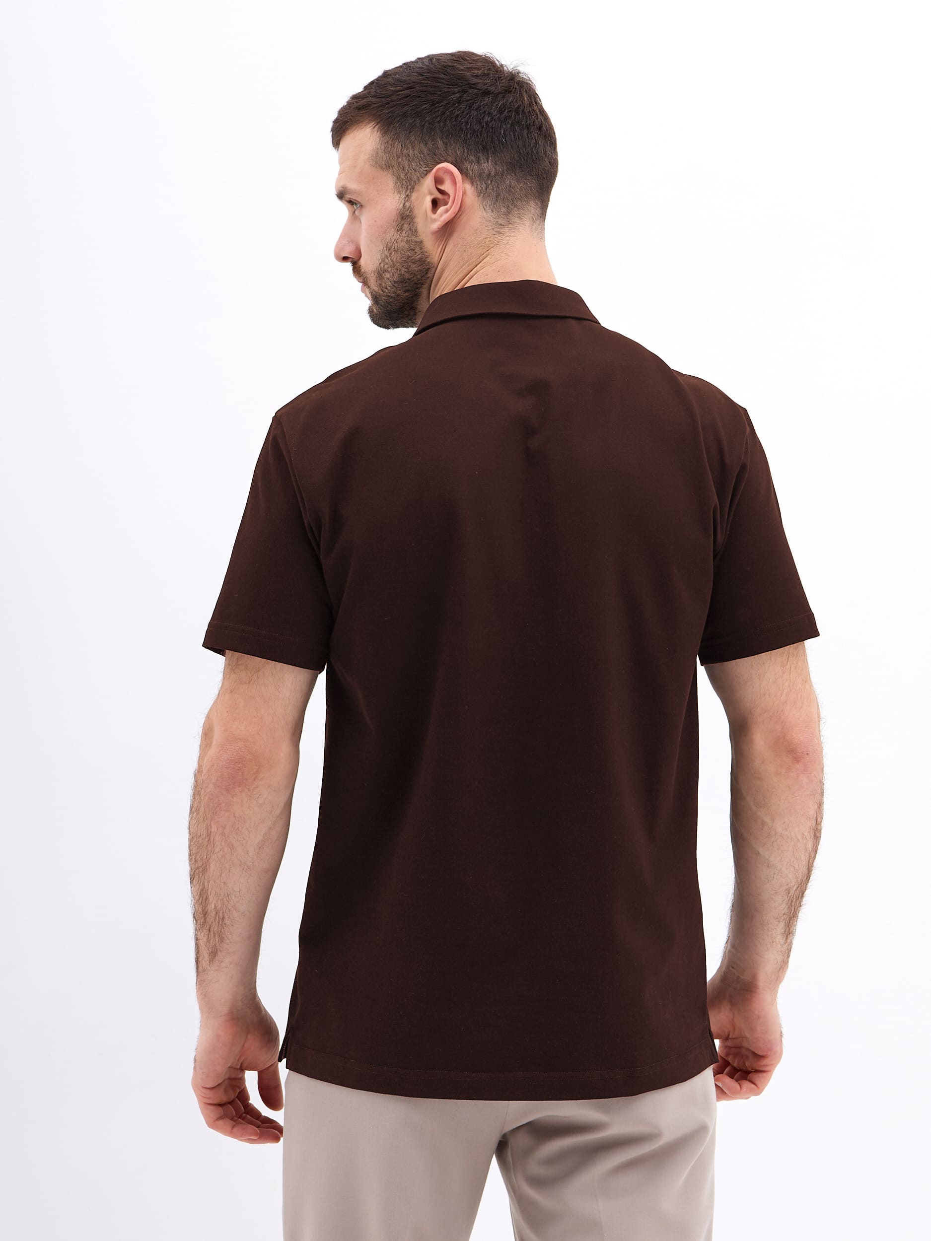 G144-KO1246T-SAS5104 (коричневый) Джемпер мужской с воротником поло короткий рукав