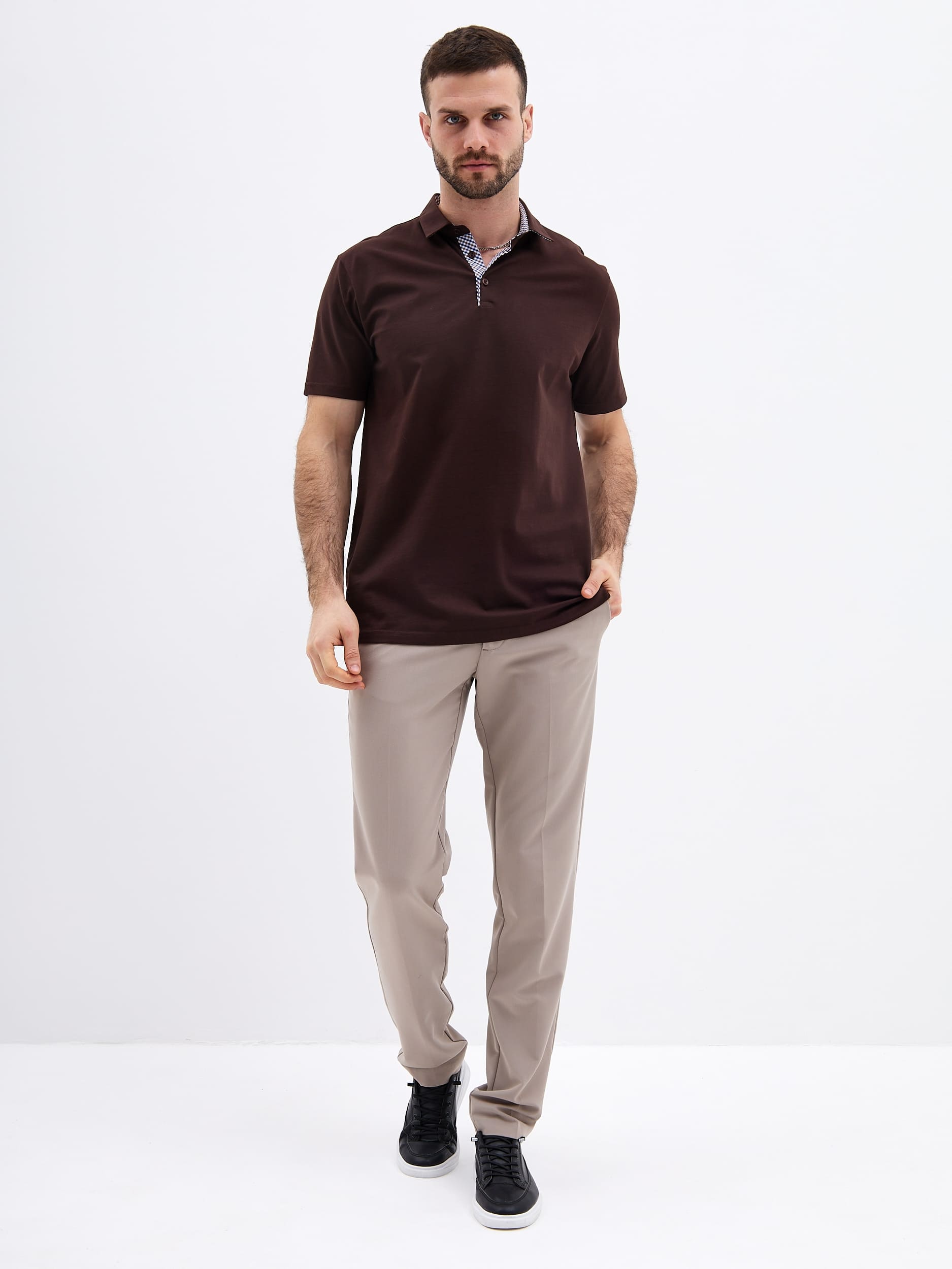 G144-KO1246T-SAS5104 (коричневый) Джемпер мужской с воротником поло короткий рукав