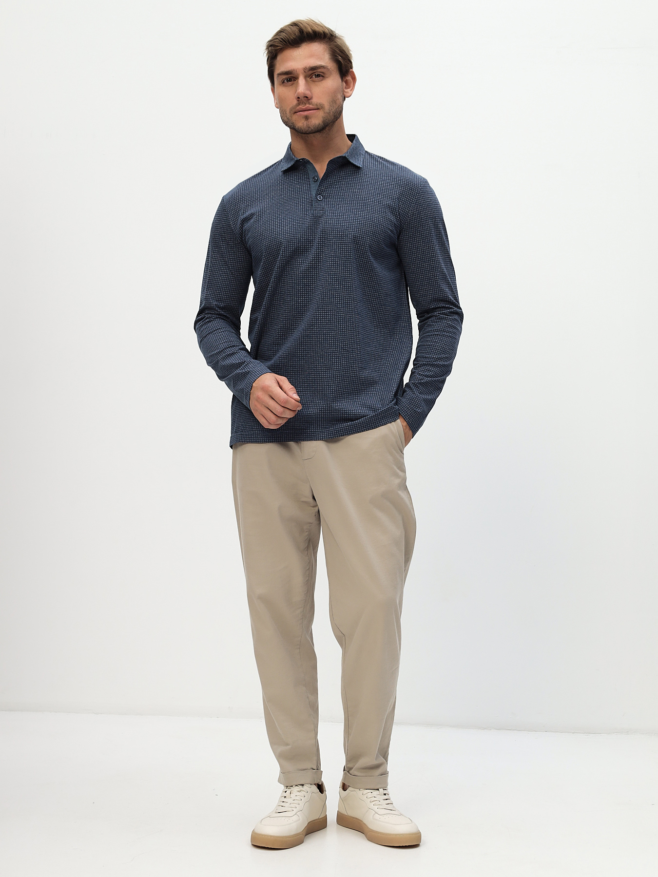 G155-TD1246-LT6954 (синий) Джемпер мужской с воротником поло