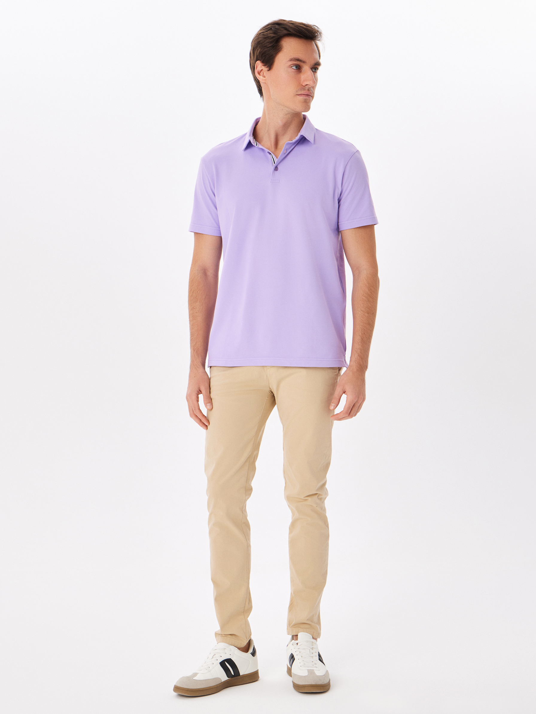 G144-PO124T-SA1051 (сиреневый) Джемпер мужской с воротником поло короткий рукав