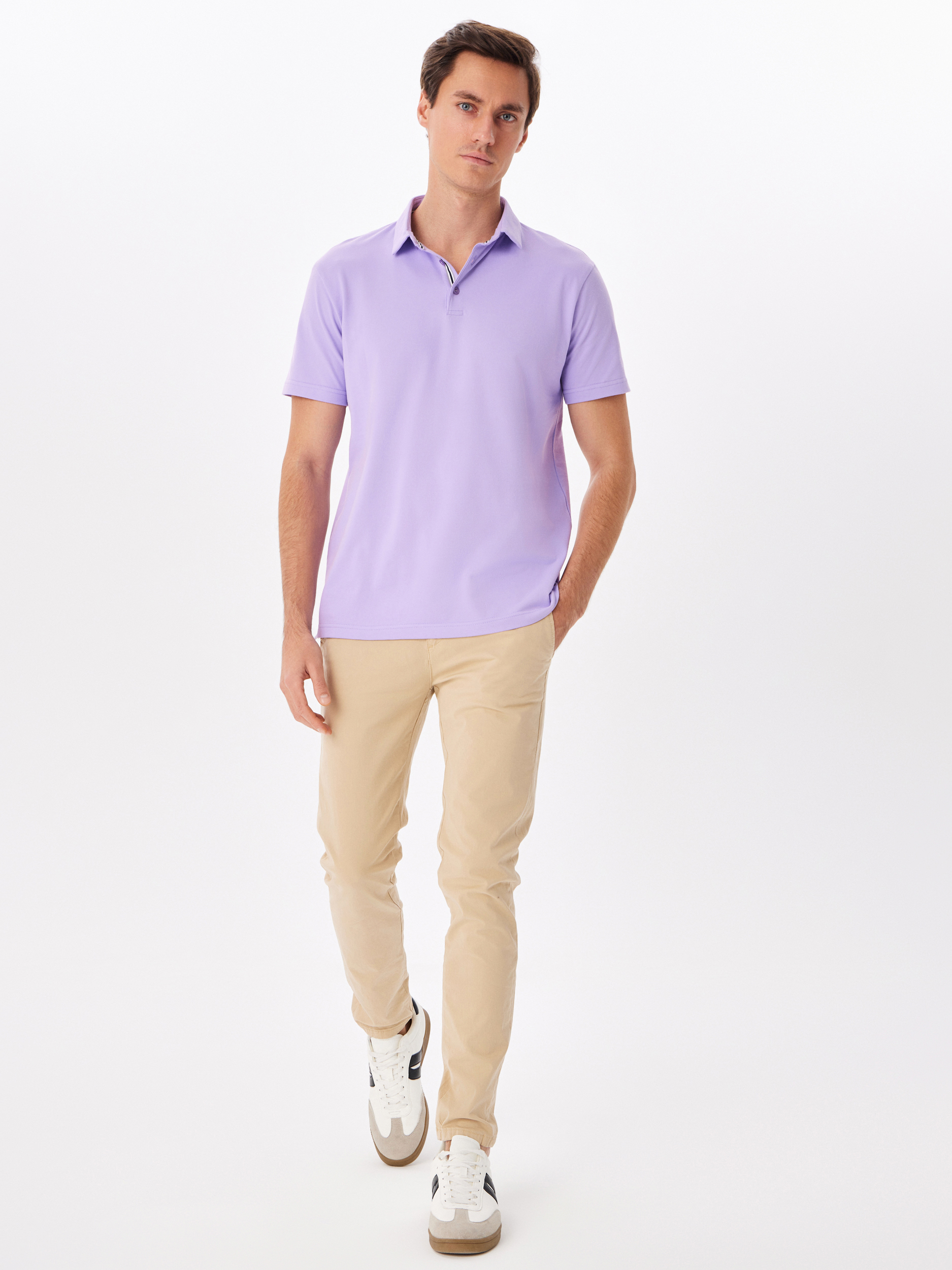 G144-PO124T-SA1051 (сиреневый) Джемпер мужской с воротником поло короткий рукав