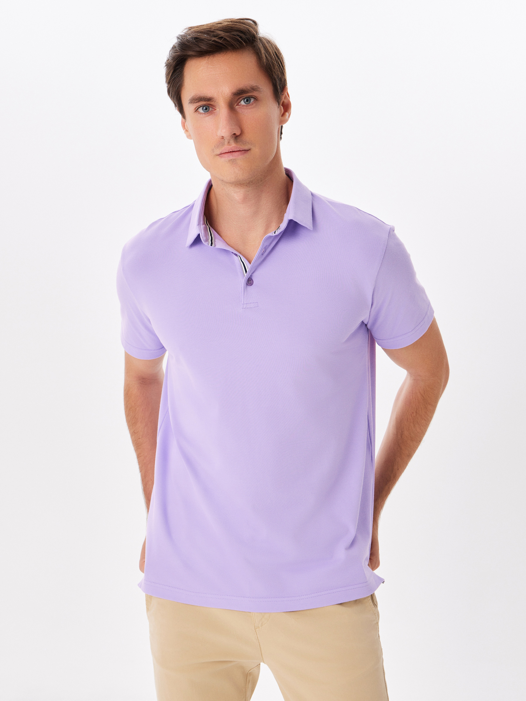 G144-PO124T-SA1051 (сиреневый) Джемпер мужской с воротником поло короткий рукав