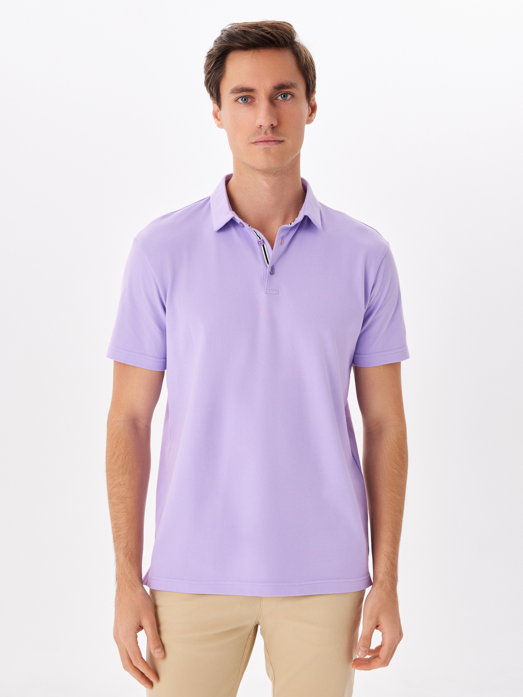 G144-PO124T-SA1051 (сиреневый) Джемпер мужской с воротником поло короткий рукав