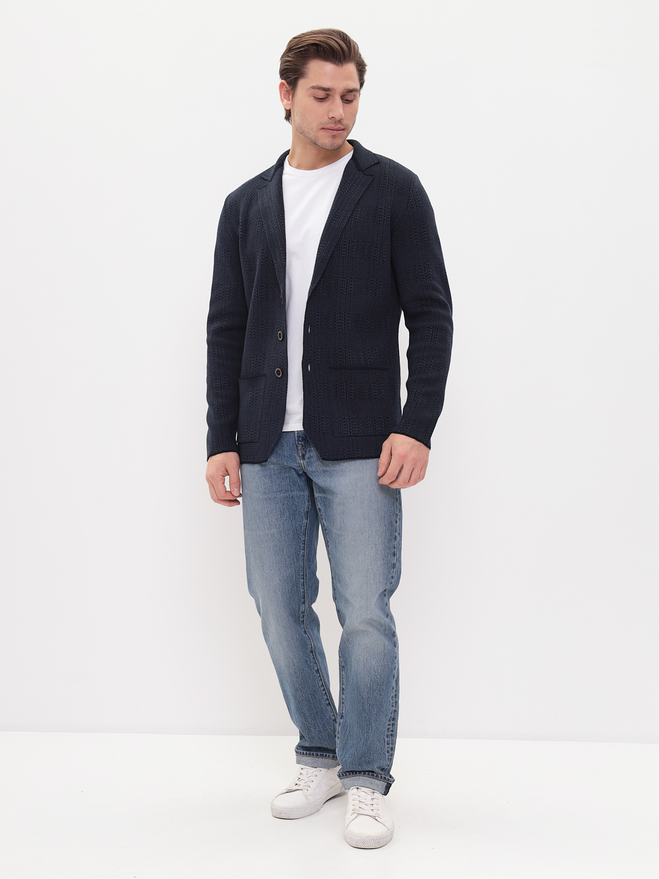 G136-KF-клетка (т.синий 530/345) Кардиган мужской